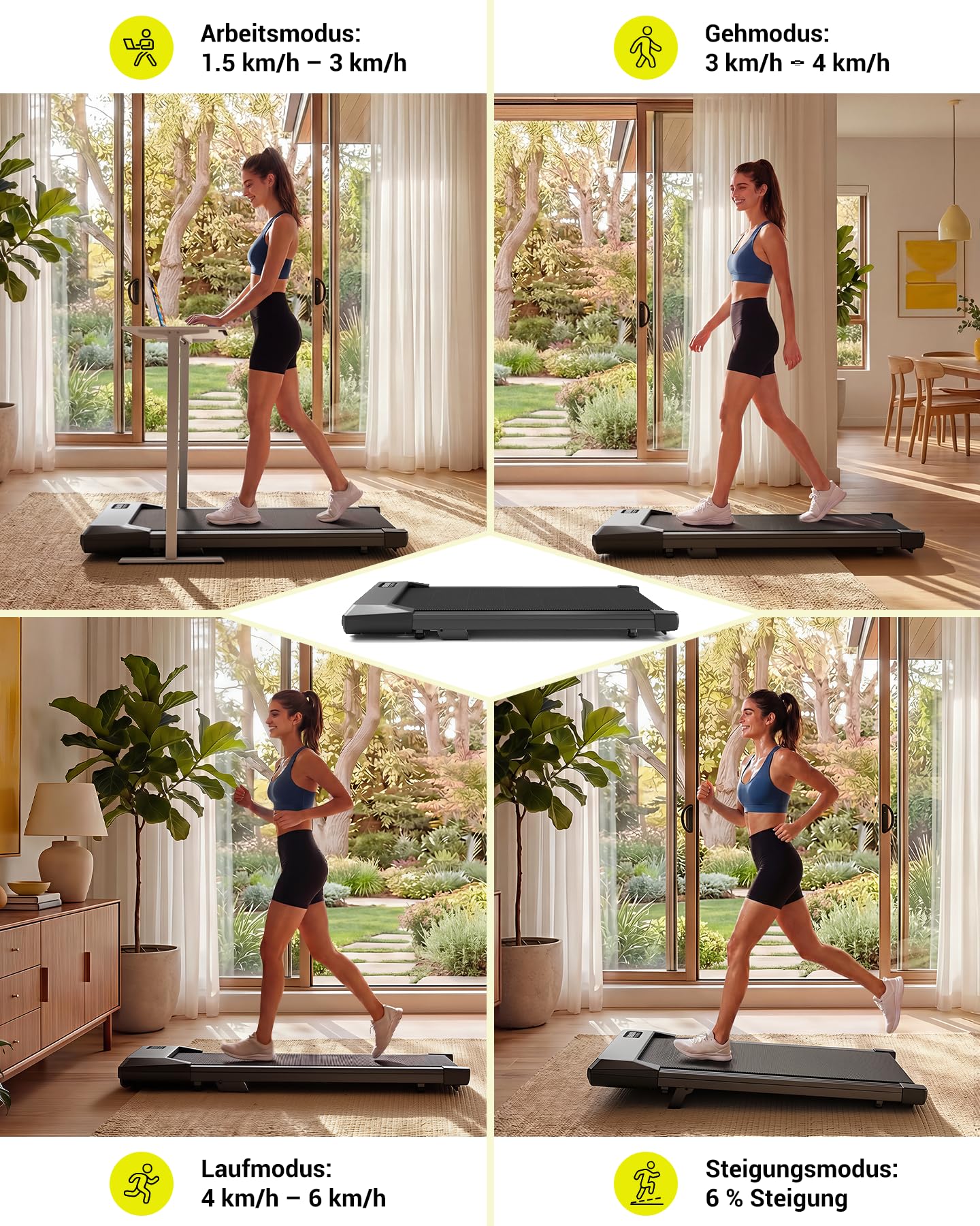 MJWW Raceable Walking Pad mit 6%-9% Steigung, 2.5/3.0 HP Klappbares Laufband für Zuhause & Büro mit APP-Steuerung, Leise Schreibtisch Laufband mit AI-Training, LED-Anzeige