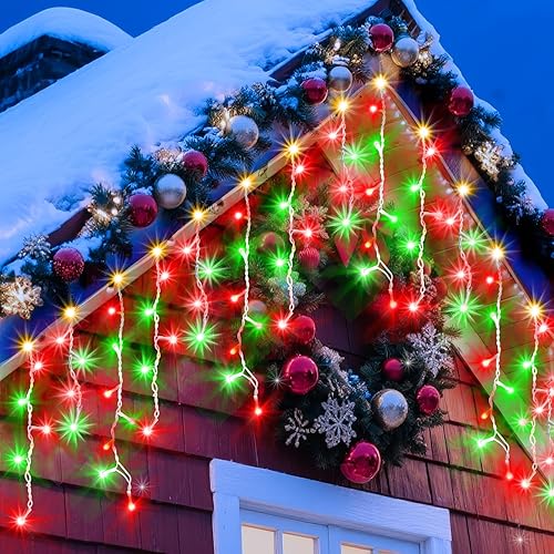Miniatura 46 de Luces de Navidad de 132 pies para decoración al aire libre, 1280 LED 8 modos de luces de hadas con 240 gotas, temporizador impermeable con función