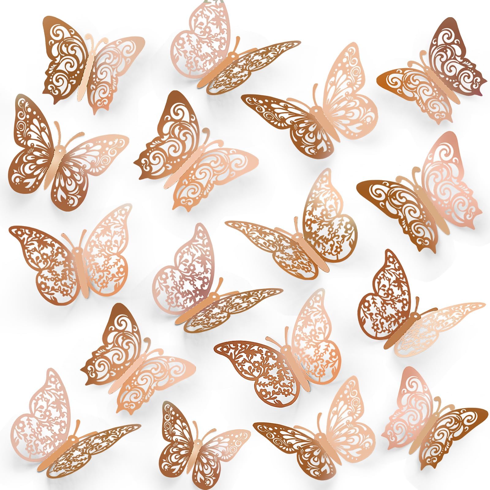 72 Pcs Rose Gold Butterfly Decorations, 3 Sizes 3 Styles, Wall Decor, Butterfly Party Decorations, Birthday Decorations, Butterflies for Crafts, Cake Decorating, Wall Stickers Room Decor