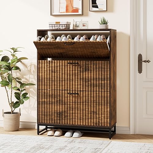 Miniatura 3 de Nicetree Armario de almacenamiento para zapatos para entrada, armario de almacenamiento de zapatos independiente con 3 cajones abatibles, armario