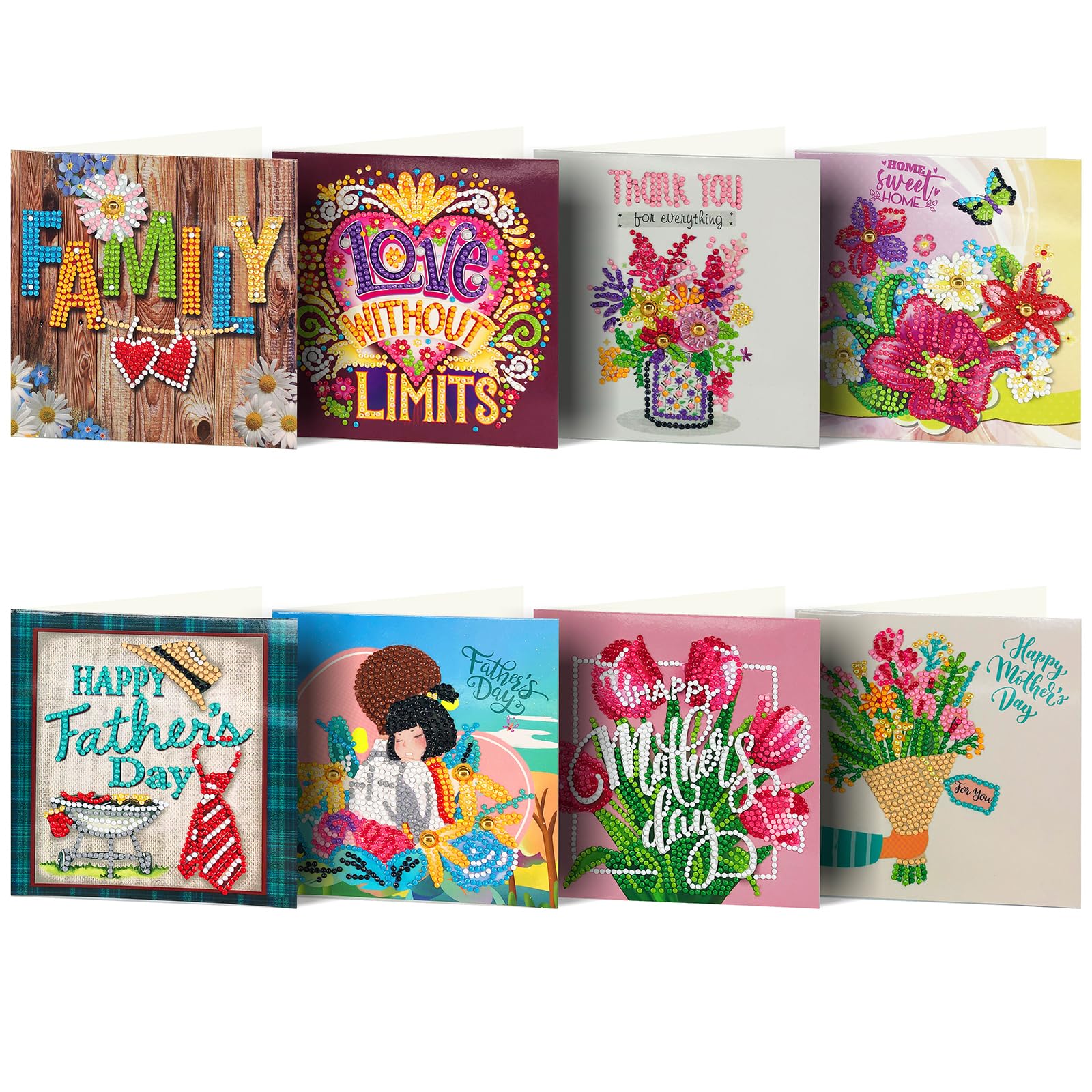 POETRYDRAW 8PCS Fathers Day Mothers Day DIY Diamond Art Greeting Card Kits with Envelopes for Adults, Crafts & Gifts (Fathers & Mothers Day)