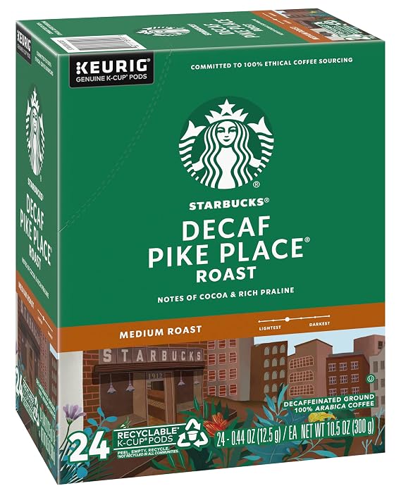 Starbucks Pike Place Decaffeinated Coffee Single-Serve K-Cup, 24 Count