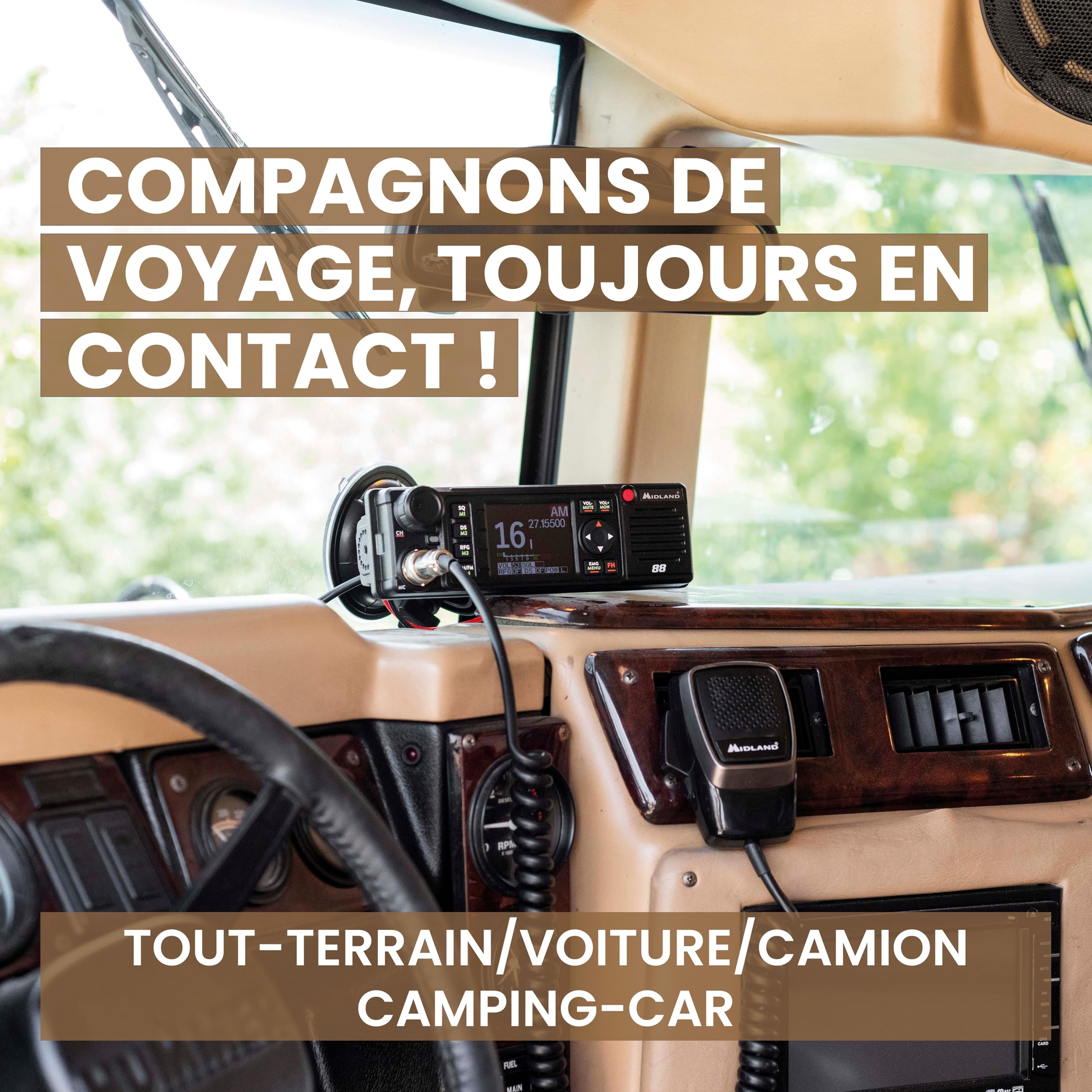 Midland - Radio CB M88 Transport sans Licence, Radio Professionnelle pour Tous Compartiments DIN Voiture Camion Camping-Car et Autres, Écran TFT Multicolore, Noise Blanker/HIC Alimentation Universelle