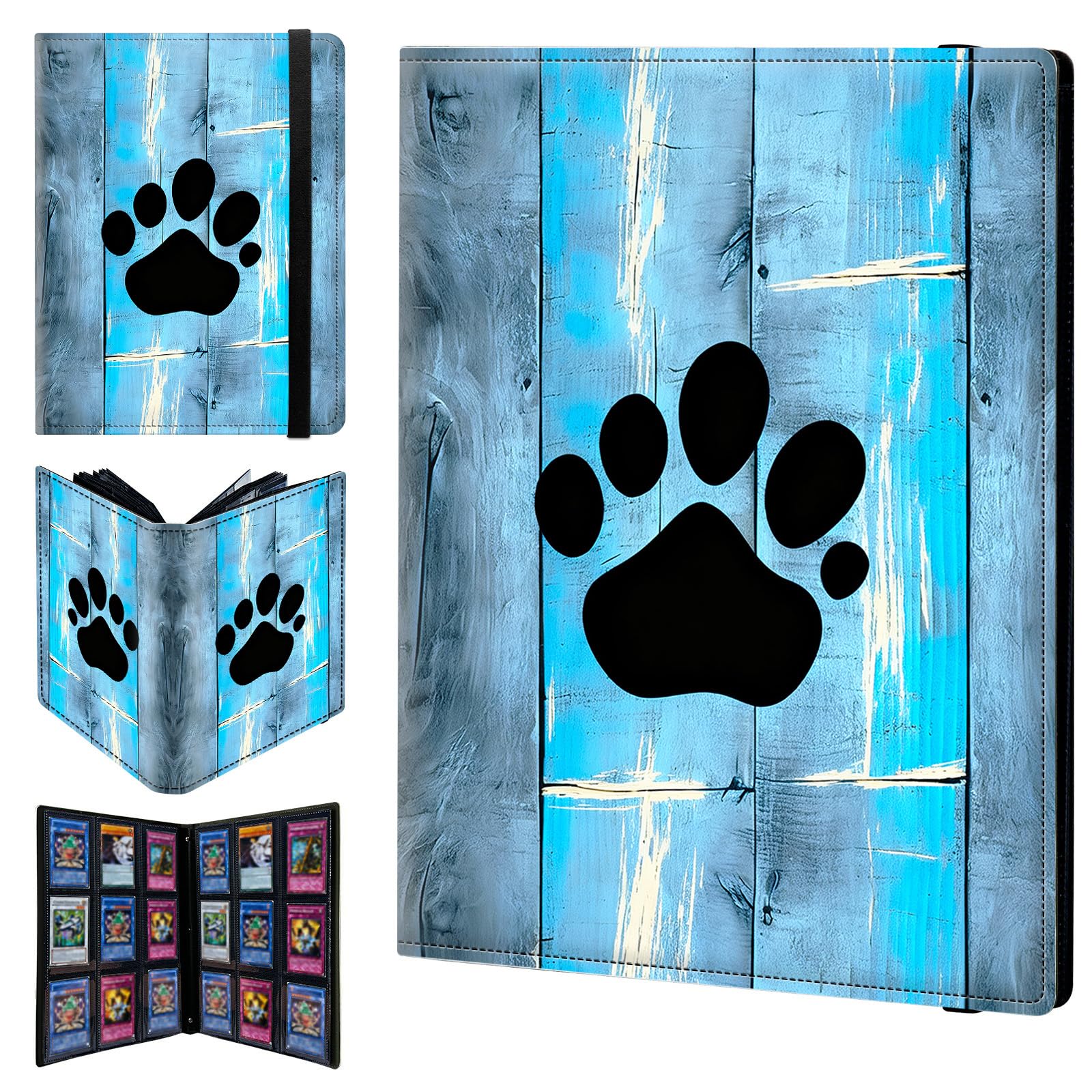 9 Pocket Trading Card Binder 540 Side Loading Pocket Album with Blue Wood and Dog Paws Pattern Design Card Binder for Sports Cards & Game Cards — image 1