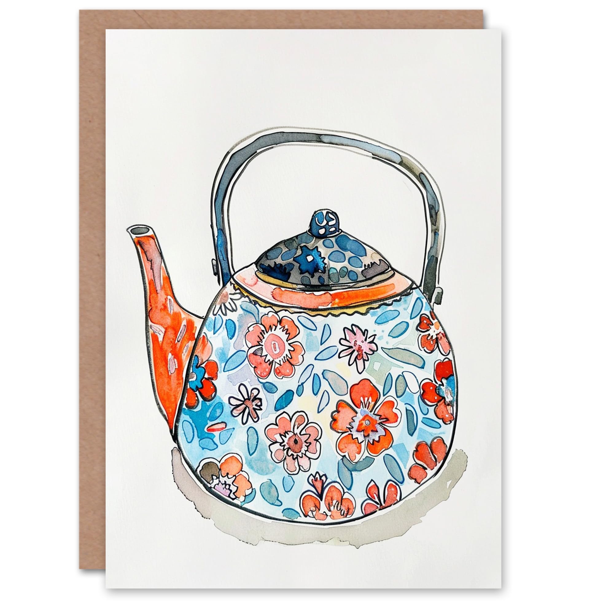Artery8 Floral Pattern Teapot Kettle Watercolour For Her Woman Birthday Card