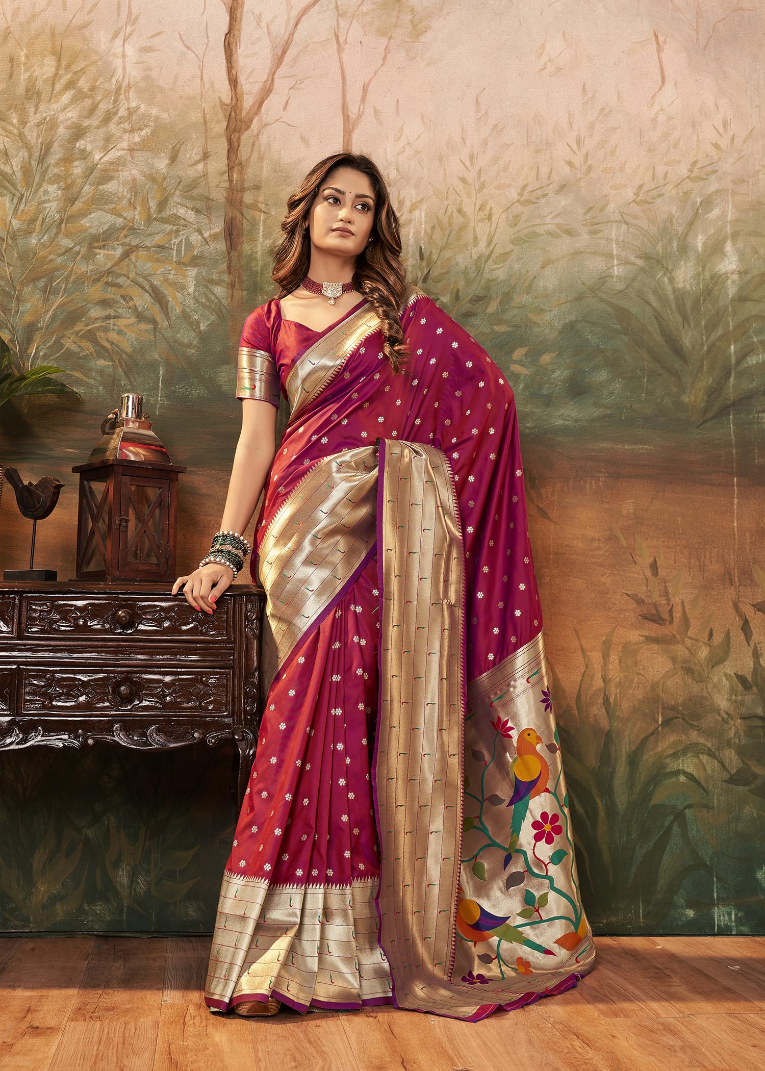 Pujia Mills Woman Pure Paithani Silk Banarasi Saree Indian Ethnic Wear Latest Kanjivaram Banarasi Saree In 2025 Woven Gold Zari Heavy Border With Rich Pallu And Butti Work Pink Saree For Woman