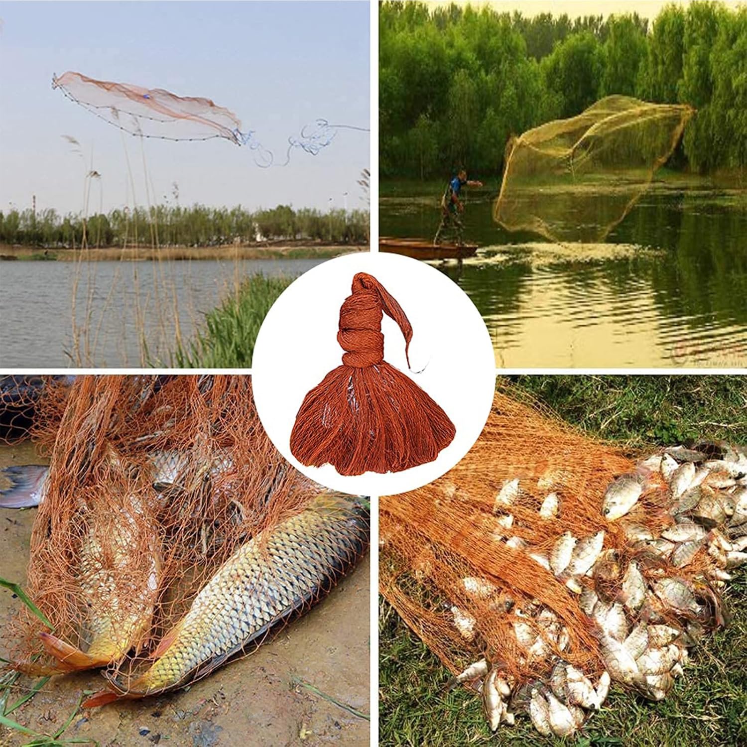 Fishing Net Old-Fashioned Traditional Cast Net Sinking Hand Cast Fishing Net Easy to Cast Thickened Multifilament Heavy-Duty Cast Net Tire Line Radius of 2.5/3/3.5/4m, white