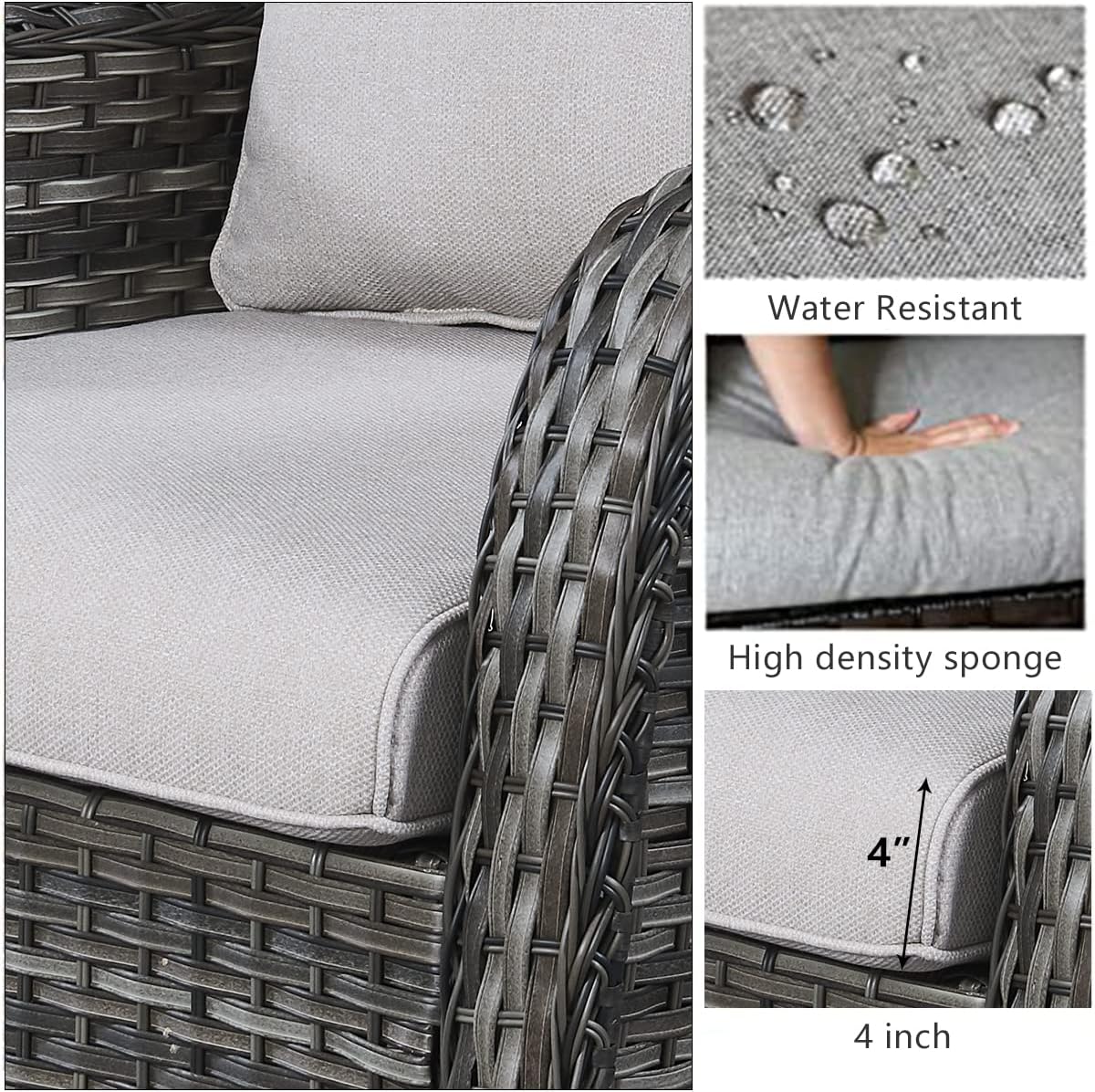 HUMMUH Outdoor Swivel Rocker Wicker Patio Chairs High Back PE Rattan Glider Chairs 4PCS Patio Furniture Set(Grey,Beige)