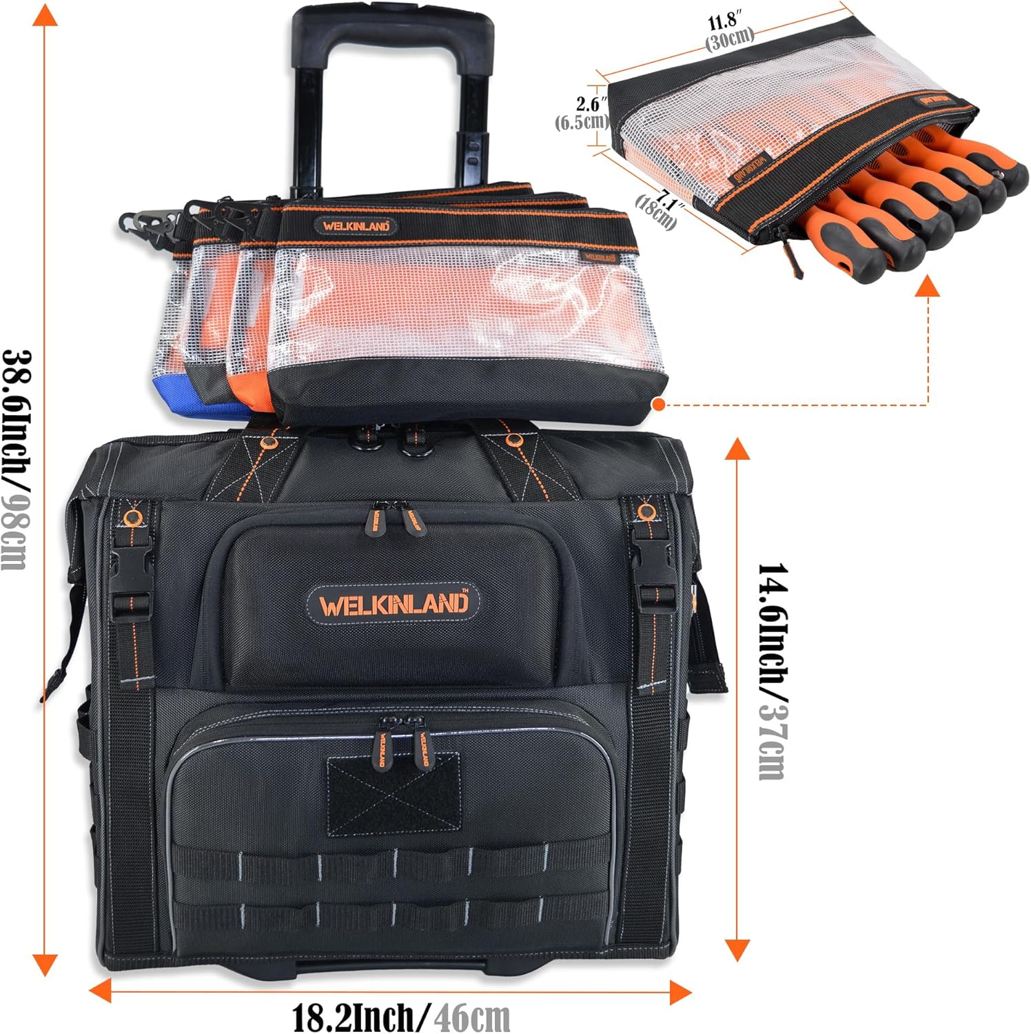 Rolling Tool Bag and 4pcs Clear Tool Pouch Bundle-Quality Tool Storage Within Easy Reach