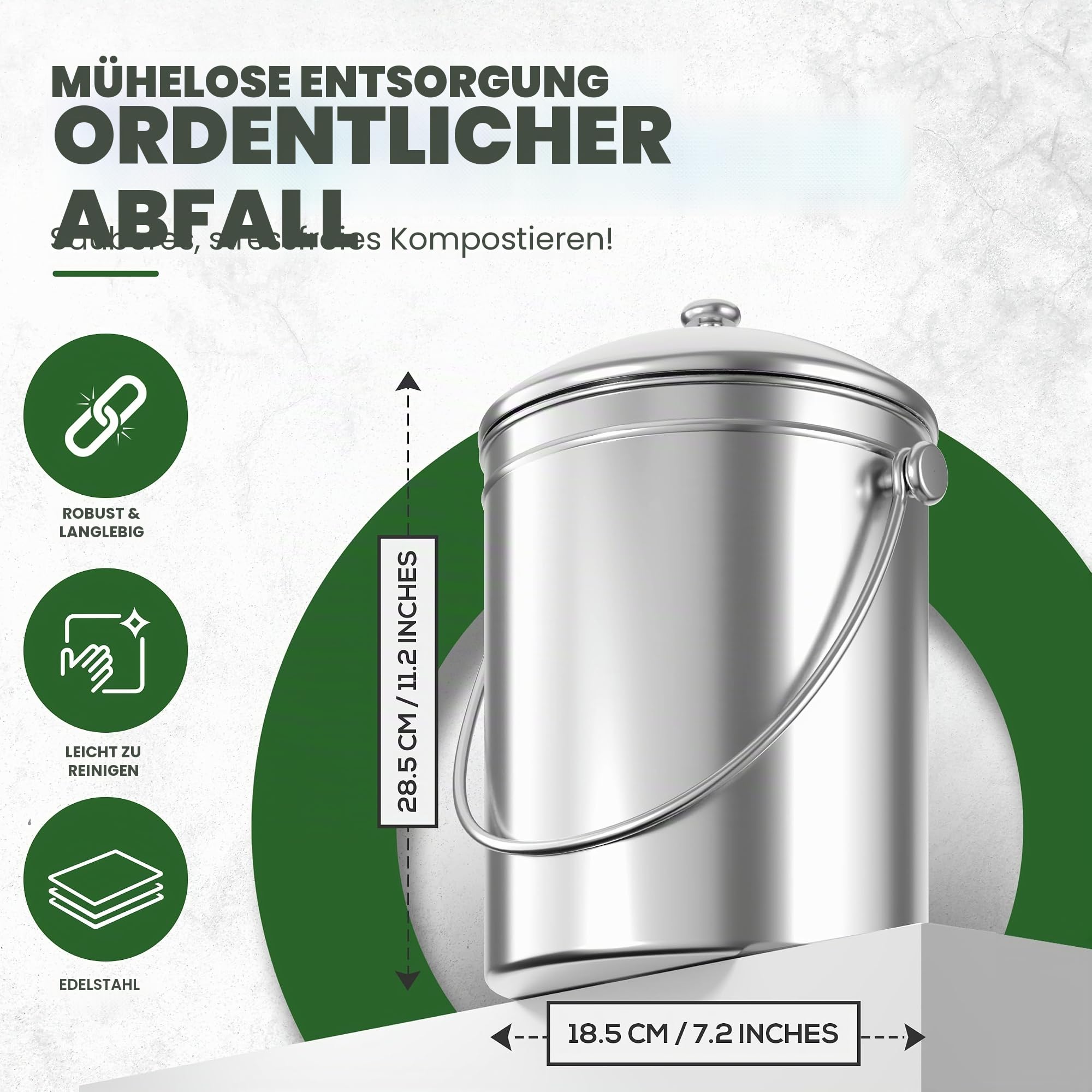 Premium-Qualität Edelstahl Kompostbehälter Komposteimer 1,3 Gallonen, Inklusive Kohlefilter - von Utopia Kitchen