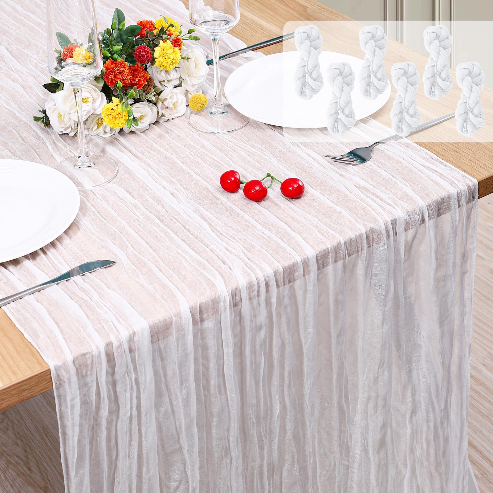 Photo 1 of 6 Pack Cheesecloth Table Runner 10Ft Christmas Gauze Boho Table Runners for Wedding Decor Bridal Shower Decorations Baby Shower Party(35" x 120")