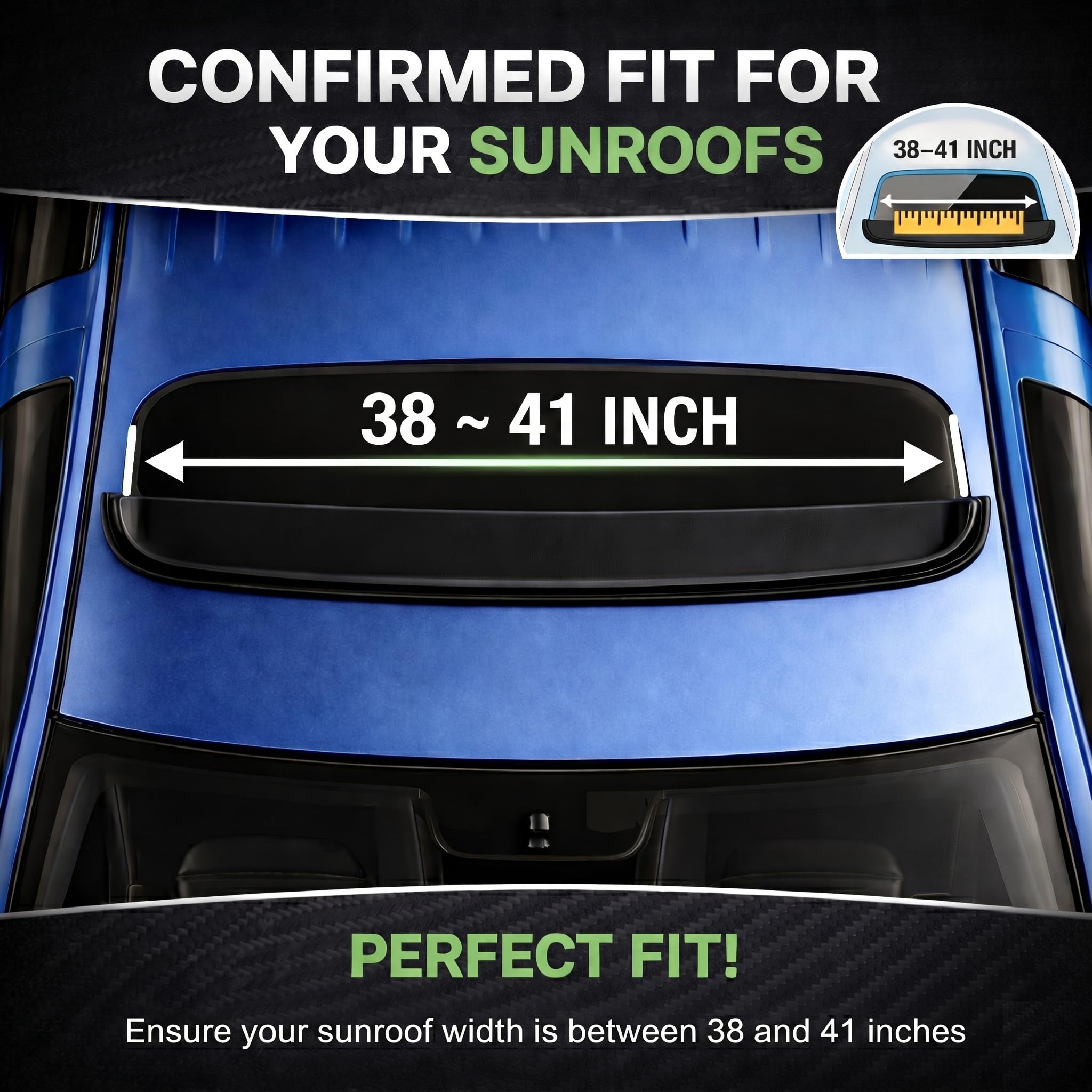 ICBEAMER 42.5" 1062mm Sunroof Wind Deflector,Universal Fit Tinted Moonroof Visor for Deflecting Noise, Rain and Windy Weather, Car Accessories Sun Shade Dark Smoke Smooth/Waterproof Double Side Tape