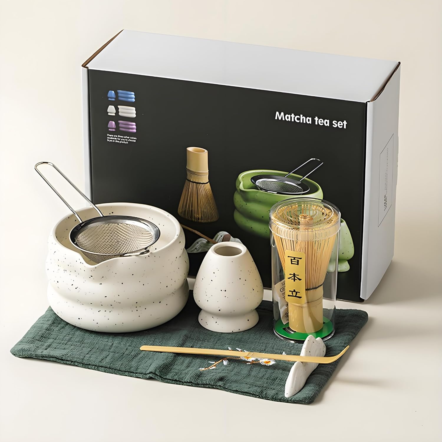 SOLEADER Matcha Whisk Set - 7 Pcs Matcha Starter Kit with Bamboo Whisk, Ceramic Matcha Bowl and Holder for Ceremony, Perfect Matcha Gift Set for Beginners & Lovers