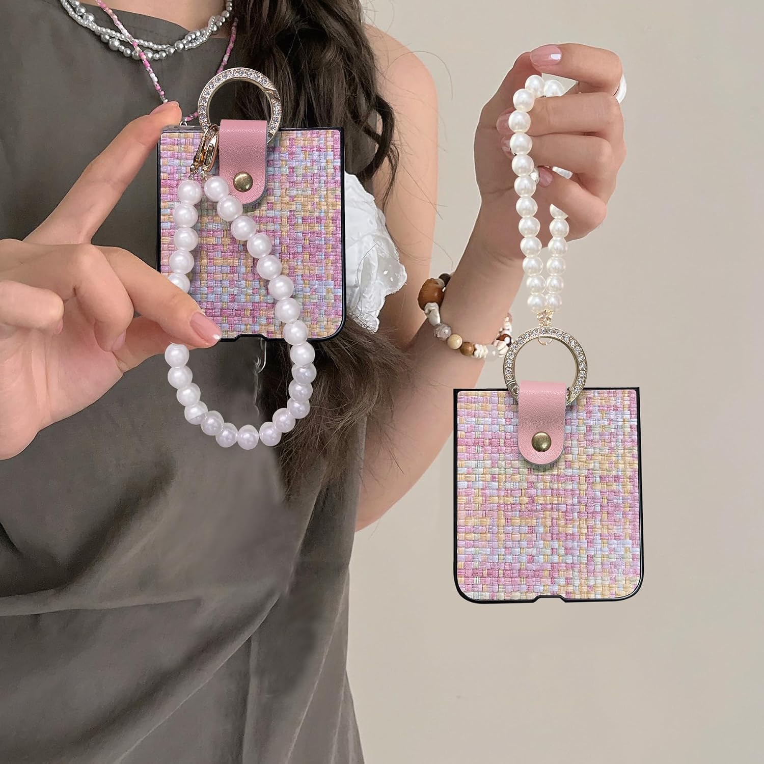 for Motorola Razr 2024/2025/2026 Case with Bling Ring & Chain, Luxury Stylish Razr 2024/2025/2026Phone Case for Women Girls Shockproof Protection Flip Case for Moto Razr 2026 Pink