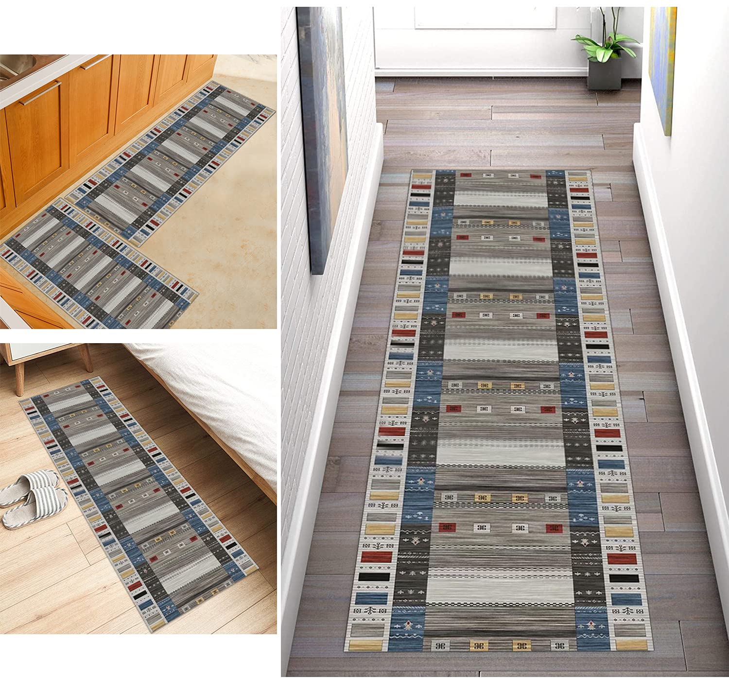 Tapis de couloir moderne anti-glisse en polyester facile à nettoyer