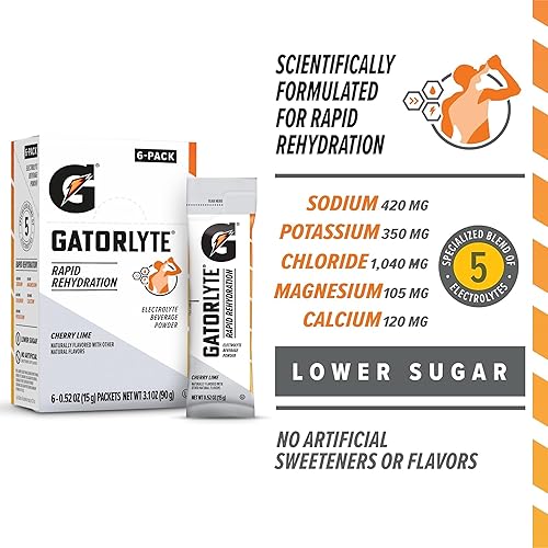 Miniatura 3 de Gatorlyte Limón cereza en polvo, hace una porción de 16.9 onzas, peso neto de 3.1 onzas (paquete de 6)
