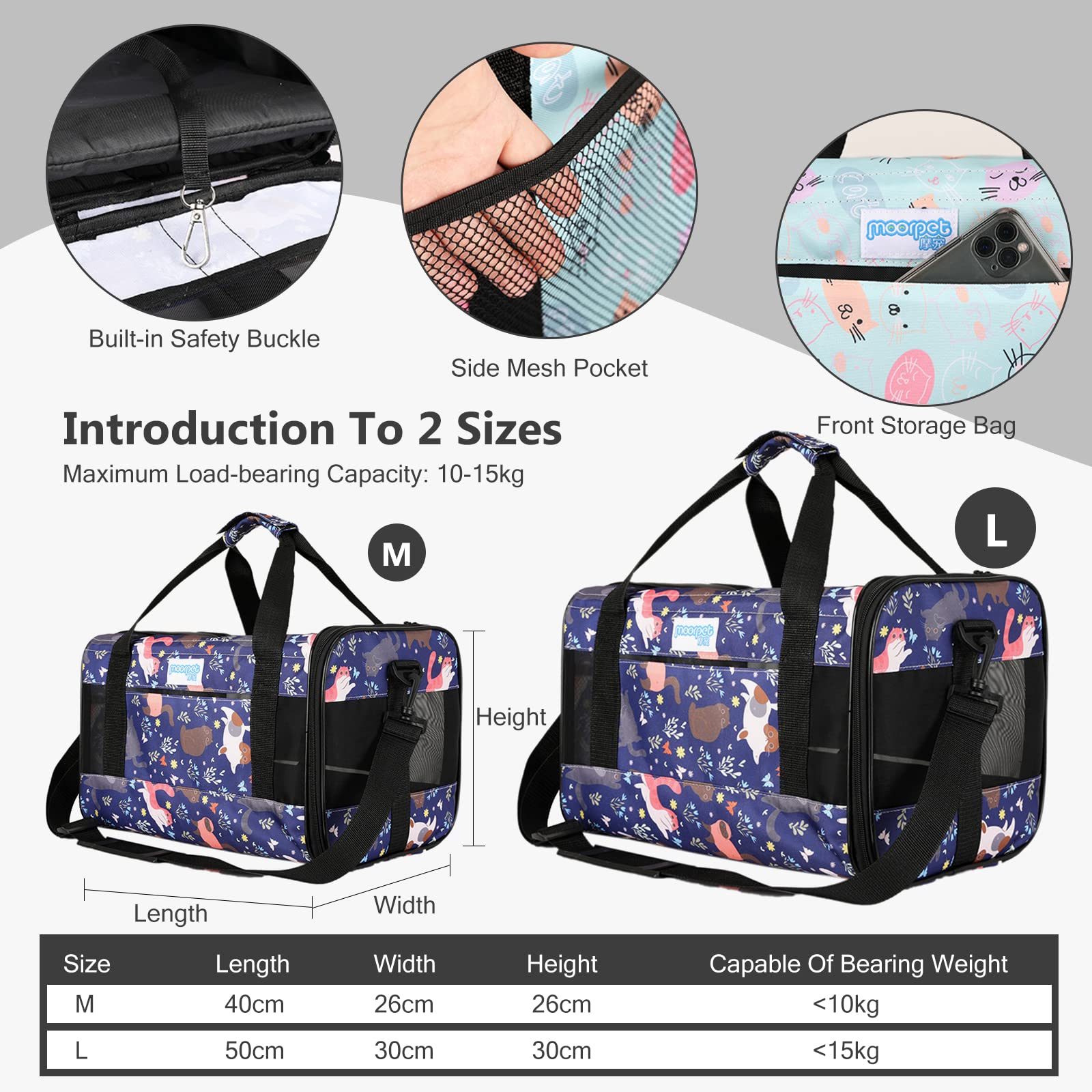 PETCUTE Trasportino per Cani e Gatti Pieghevole,Trasportino da Viaggio per Animali Domestici con Rimovibile Tappetino,Borsa per Cani con Guinzaglio di Sicurezza,per Viaggio in Auto,Aereo,Treno