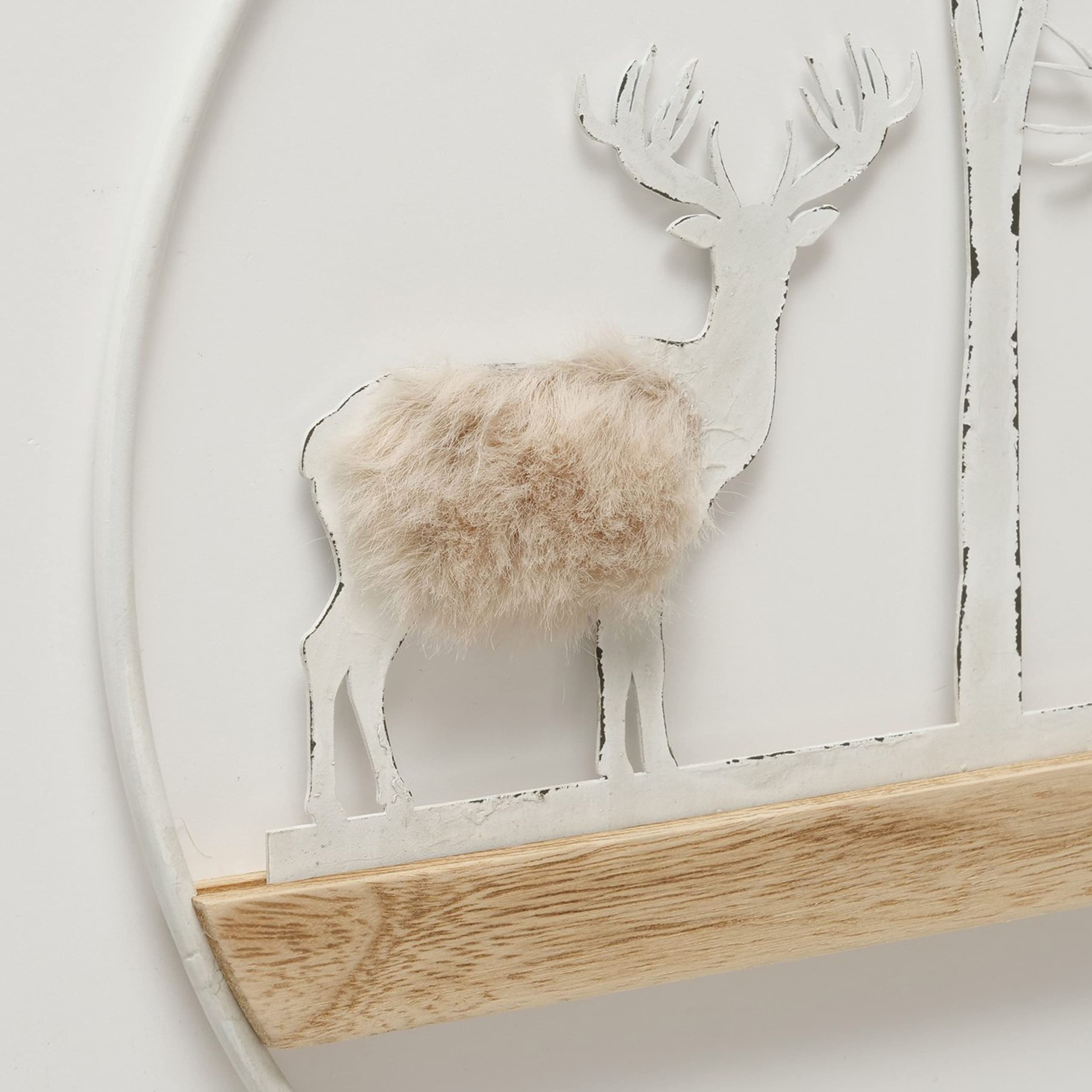 MamboCat 2tlg Set Deko-Anhänger Forrester aus Holz & Metall I Hirsch-Dekor mit Winterlandschaft I L 30cm, H 30cm I Weihnachts-Schmuck, Advents-Deko hängend, Christbaum, Fenster-Accessoire I X-Mas