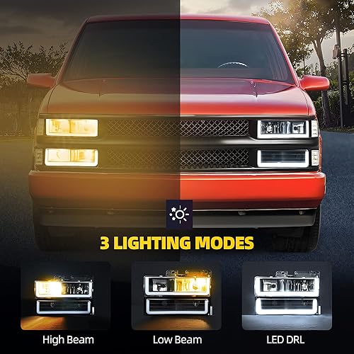 Miniatura 5 de DWVO - Conjunto de faros delanteros LED DRL compatible con Chevy Silverado CK 1500, 2500, 3500SuburbanTahoeGMC Yukon 1990-1999, con luz de