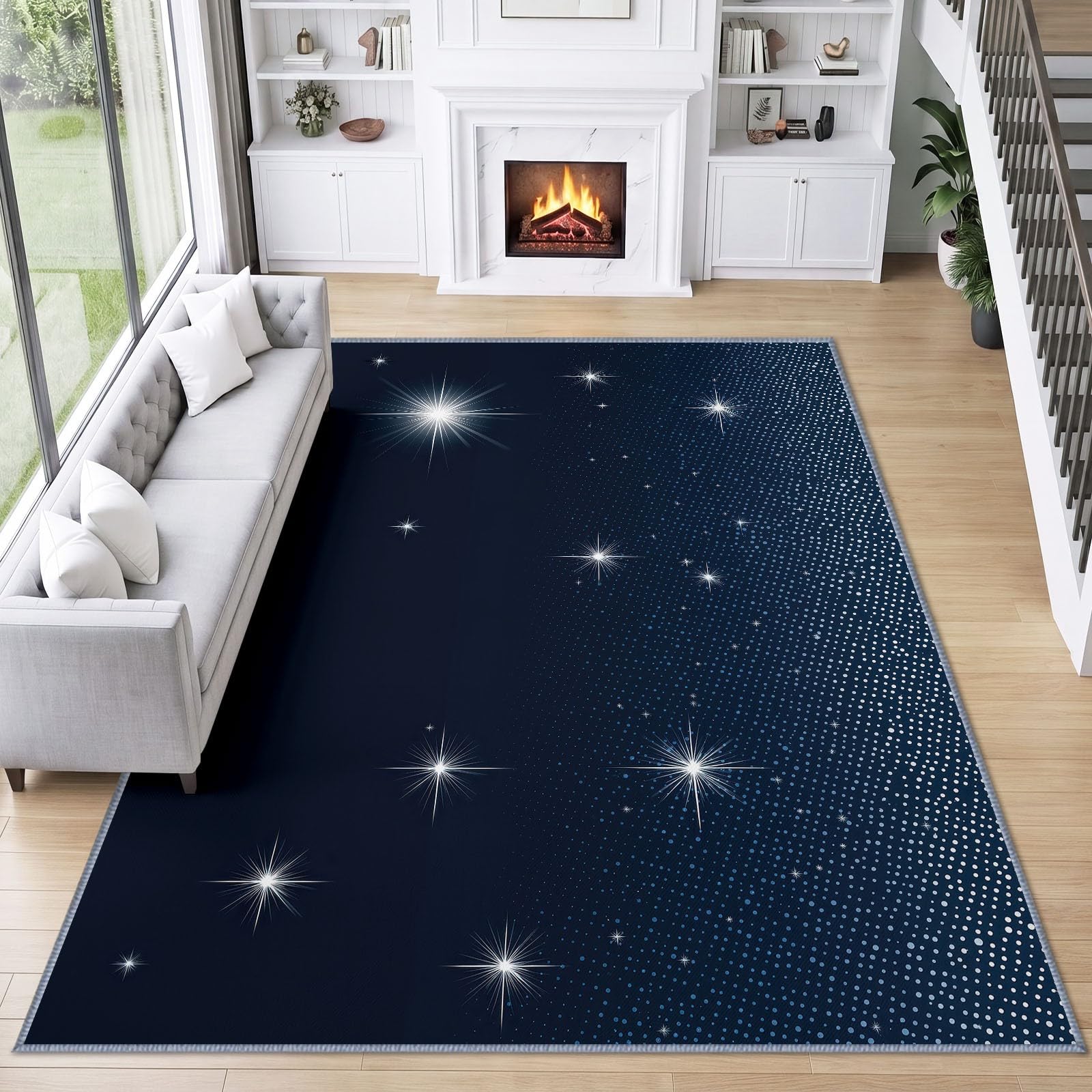 Generisch Tappeto per soggiorno, lavabile, 200 x 300 cm, morbido antiscivolo, in lana sintetica, a pelo corto, romantico, cielo stellato, per camera da letto, sala da pranzo, ufficio