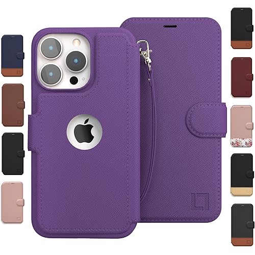 Compatible For iPhone 13 Pro Max Wallet Case - Case with Card Holder - [Slim + Durable] for Women and Men - iPhone 13 Pro Max Flip Cell Phone case - Faux Leather - Purple[Includes Wristlet]