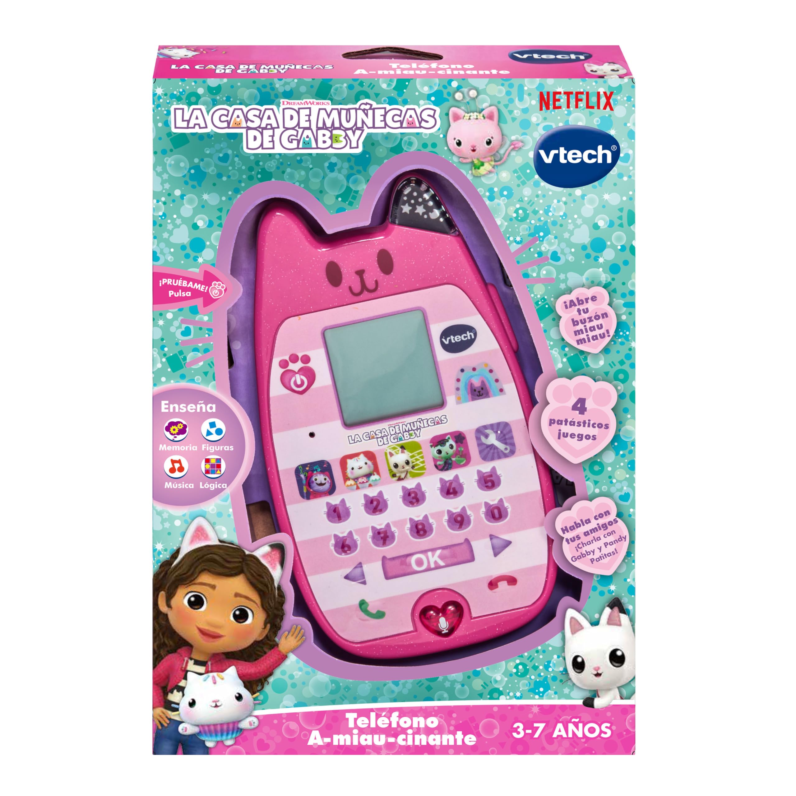 VTech - Teléfono A-Miau-cinante La casa de muñecas de Gabby, Teléfono Educativo, móvil de Juguete, niños +3 años, Divertidas Actividades, Versión ESP