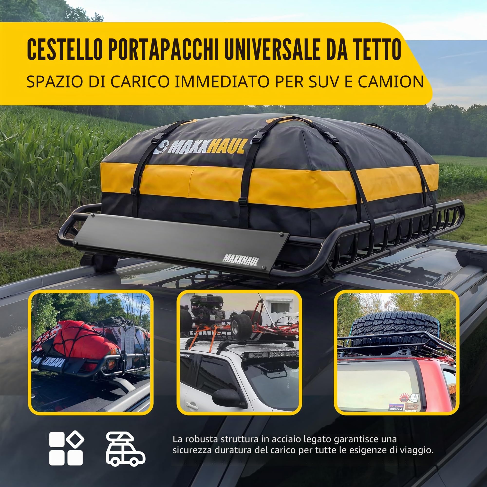 MAXXHAUL 70115 - Portapacchi da Tetto in Acciaio, 116,8 x 91,4 x 4-1/2 ", portabagagli per SUV e Pick-up, 116,8 kg, capacità: Nero