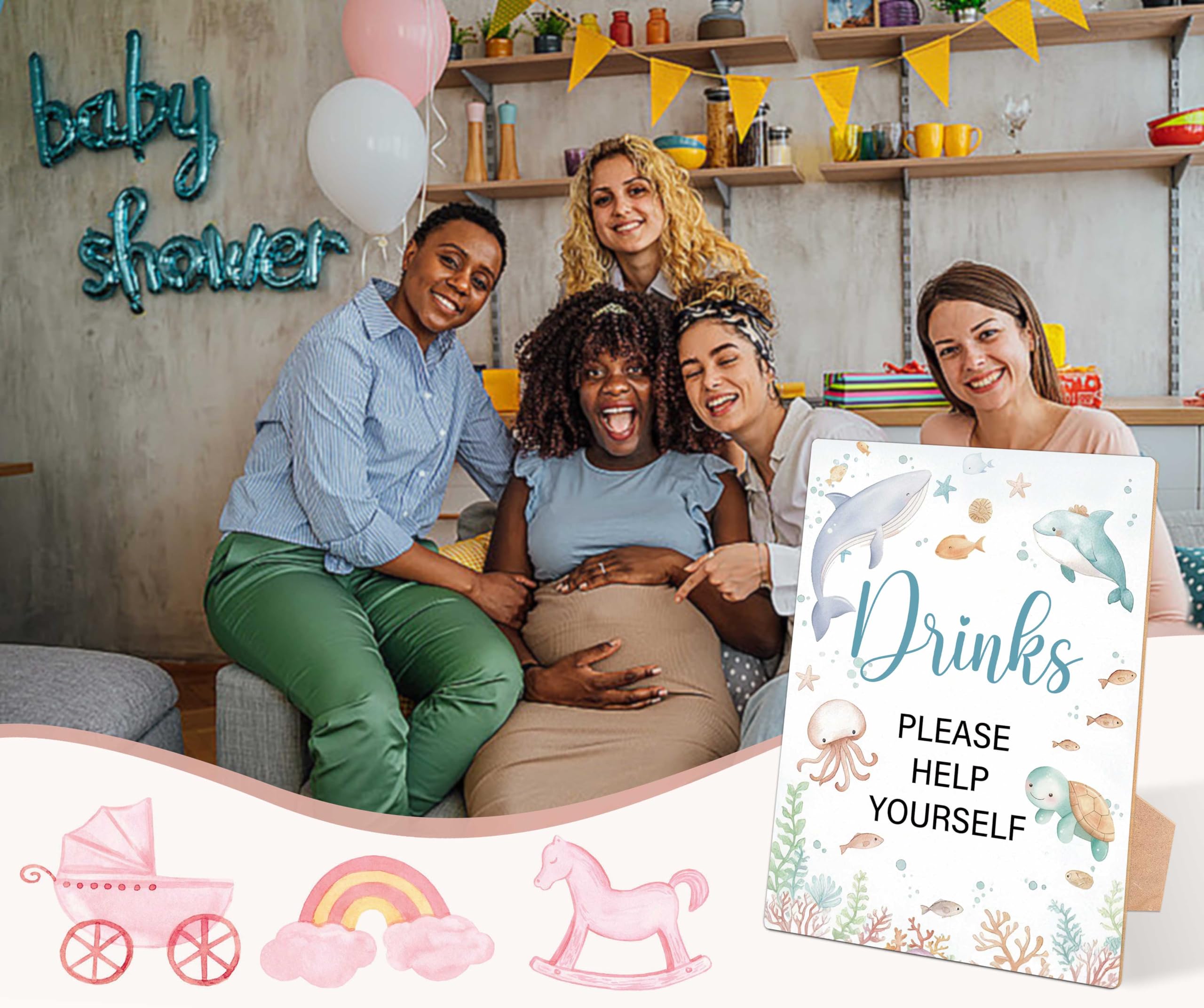 Cartello Da Tavolo In Legno Under The Sea – Baby Shower – Thank You For Coming 20x28 Cm - 2