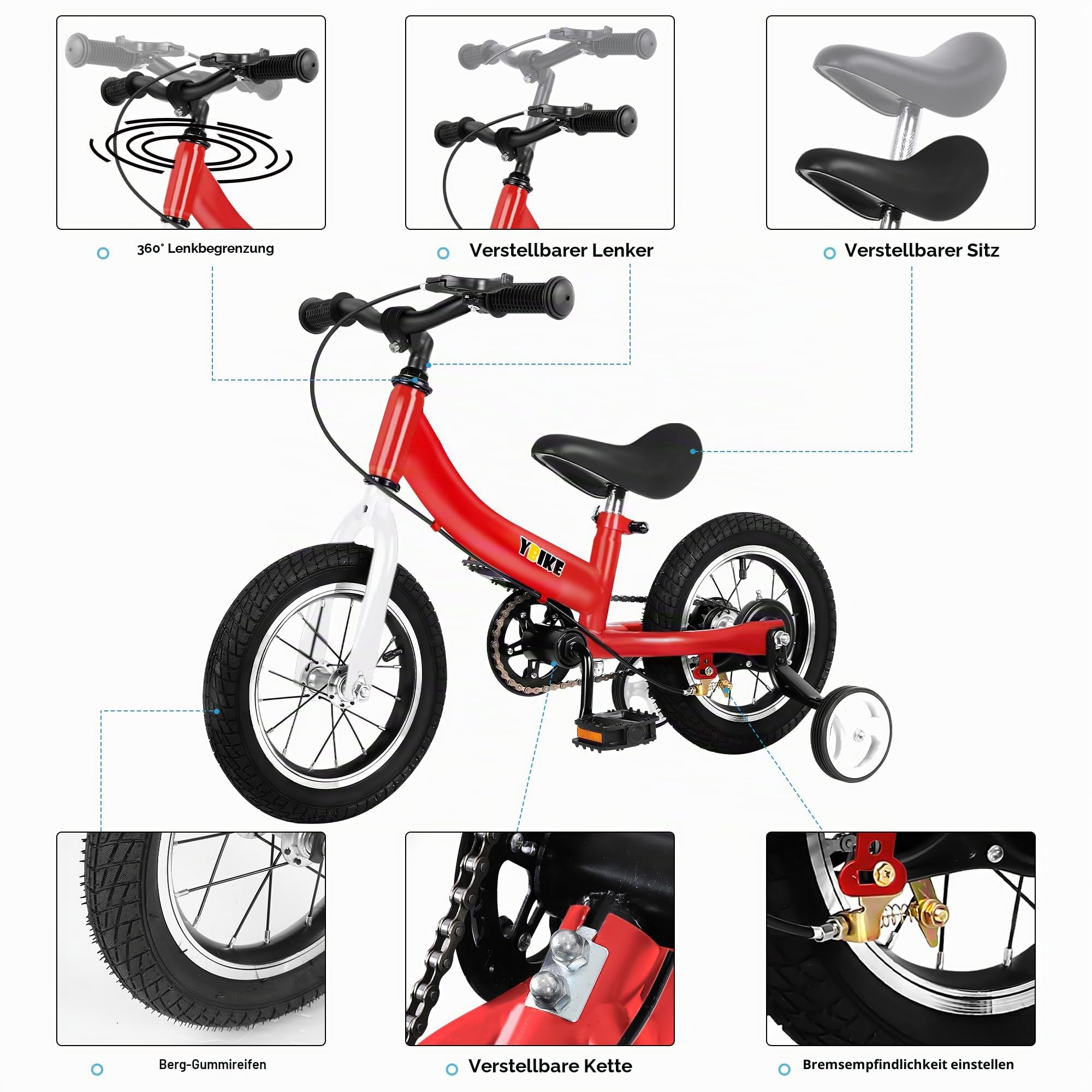 YBIKE 2 in 1 Laufrad, Kinderlaufrad und Kinderfahrrad Dual-Use-Funktion, geeignet für Kinder im Alter von 1-7, 12,14,16 Zoll mit Bremse, Pedal, Trainingstheorie