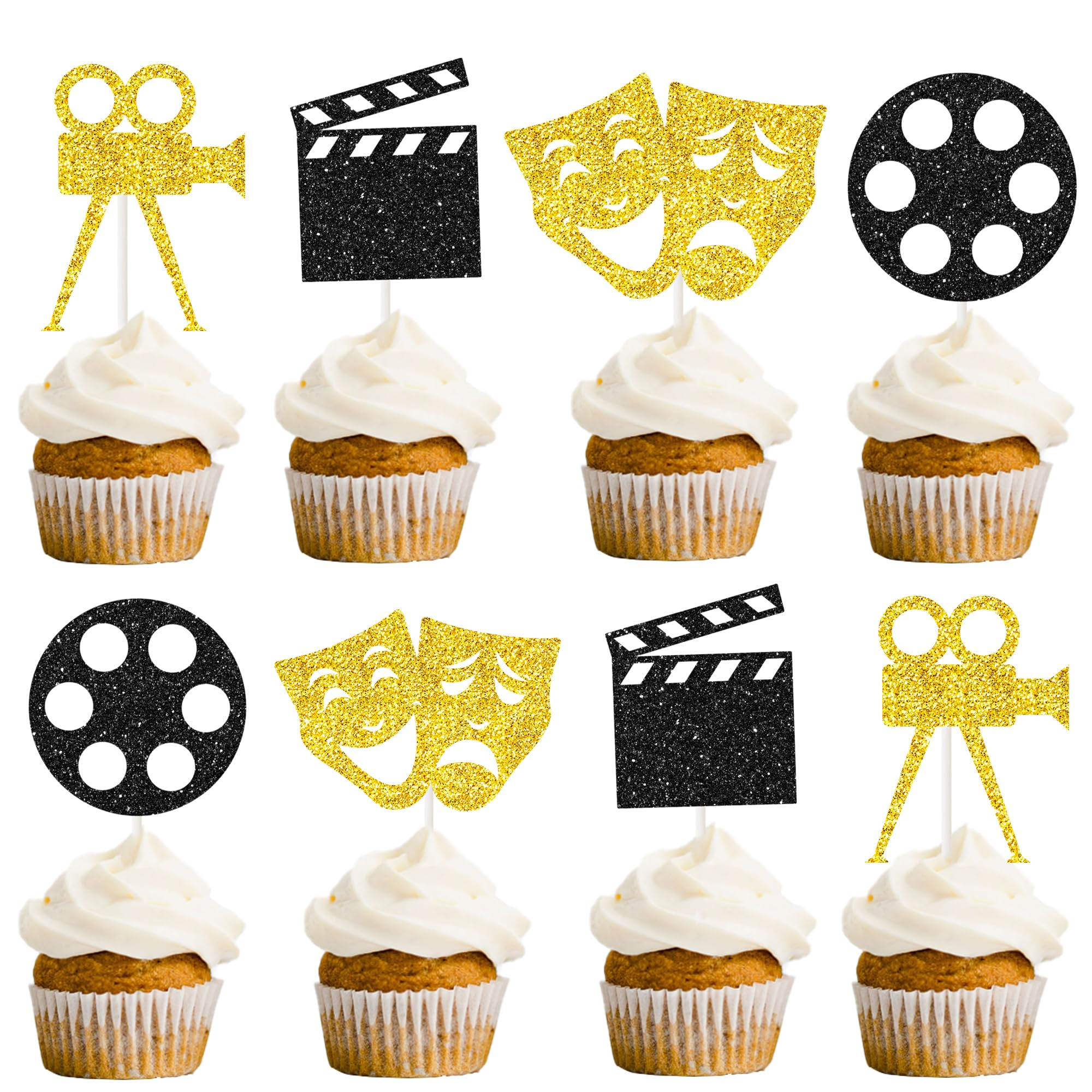 Theatrical Mask Cupcake Toppers Glitter Comedy Movie Night Cupcake Picks for Film Festival Theme Birthday Party Cake Decorations Supplies
