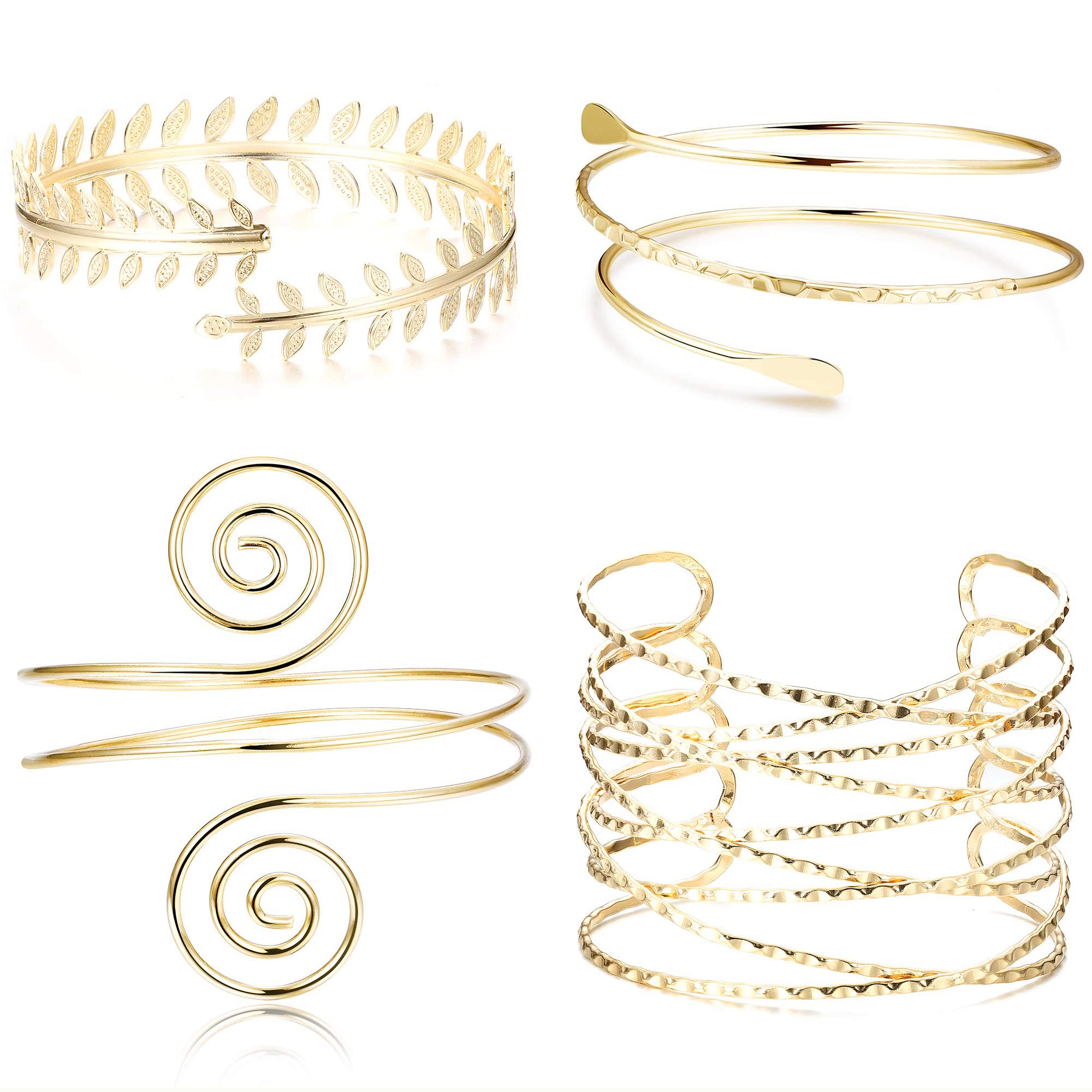 MILACOLATO Brazo Brazalete Dorado para Mujer Ajustable Bobina Superior Pulsera Liso Abierto Victoriana Filigrana Remolino Boho Muñeca Wrap Plata Rosa Oro Brazalete