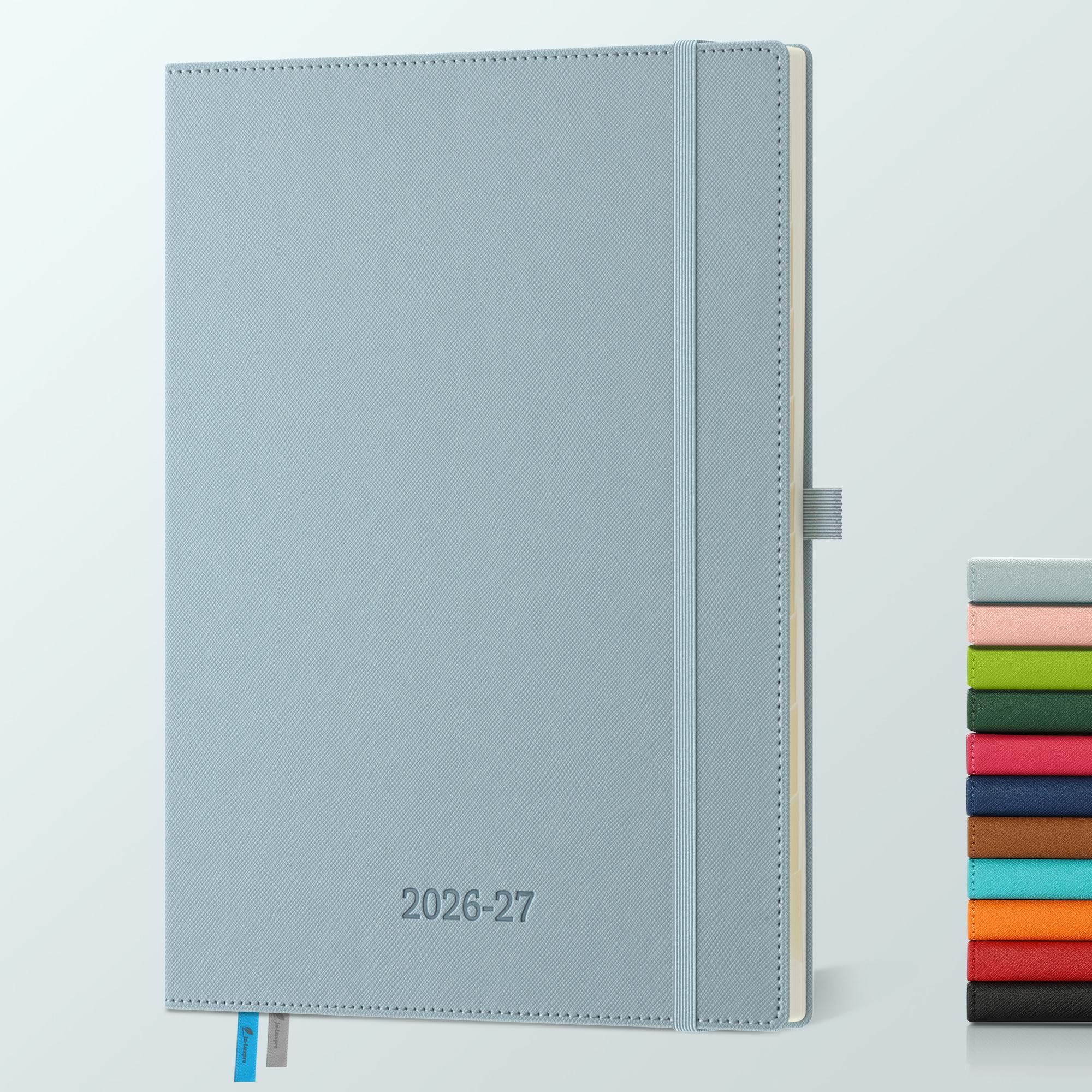 IN-LUXPRO Academic Diary 2026-2027: A4 Week to View (29x21.5 cm) 18 Months(Jul'26 - Dec'27) Weekly & Monthly Planner with Month Tabs & Inner Pocket, Expenses/Note Pages, PU Leather Dusty Blue