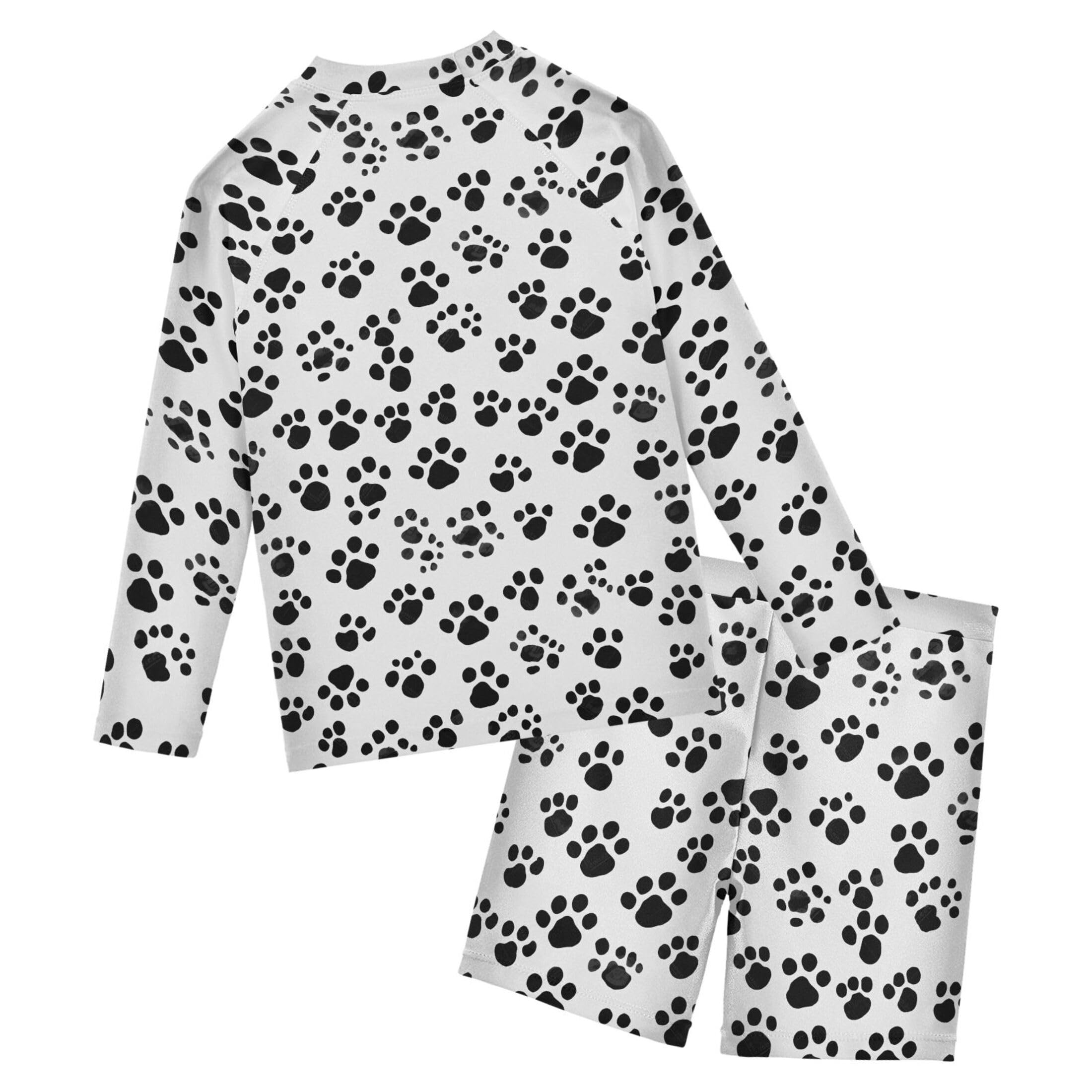 Cat Paw Print Boys Rash Guard Swimsuits Set for Boys Long Sleeve Swim Shirts Bathing Suits with Trunks B0402835