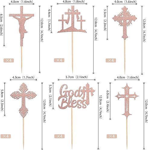 Miniatura 2 de 24 piezas de adornos para cupcakes con purpurina para cupcakes con purpurina religiosa de cruz religiosa que Dios bendiga cupcakes, decoración de