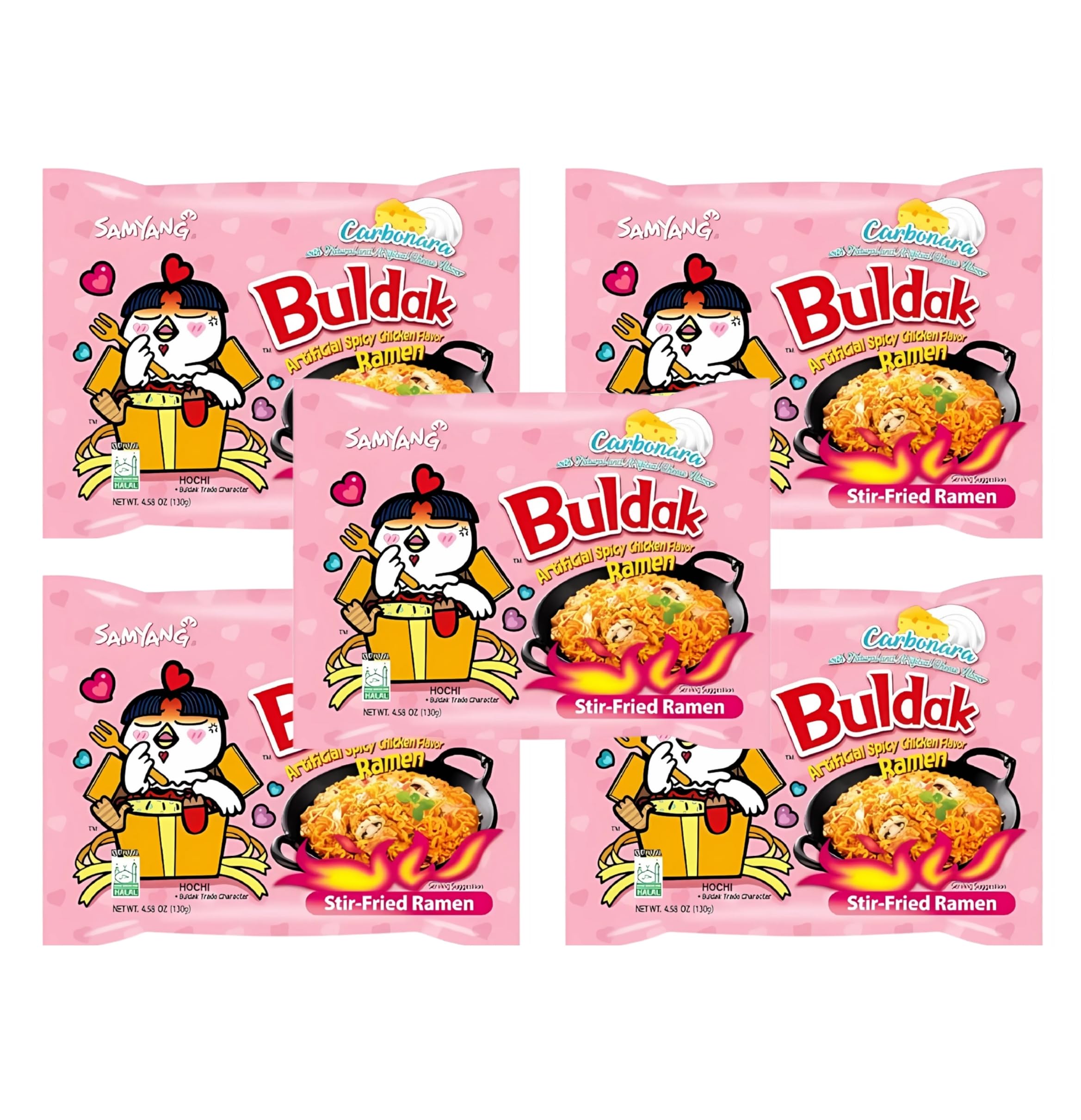 Samyang Buldak Carbonara Ramen Coreano – Fideos Picantes Instantáneos con distintos Sabores - Pack Laborawi (5x130g) - 3
