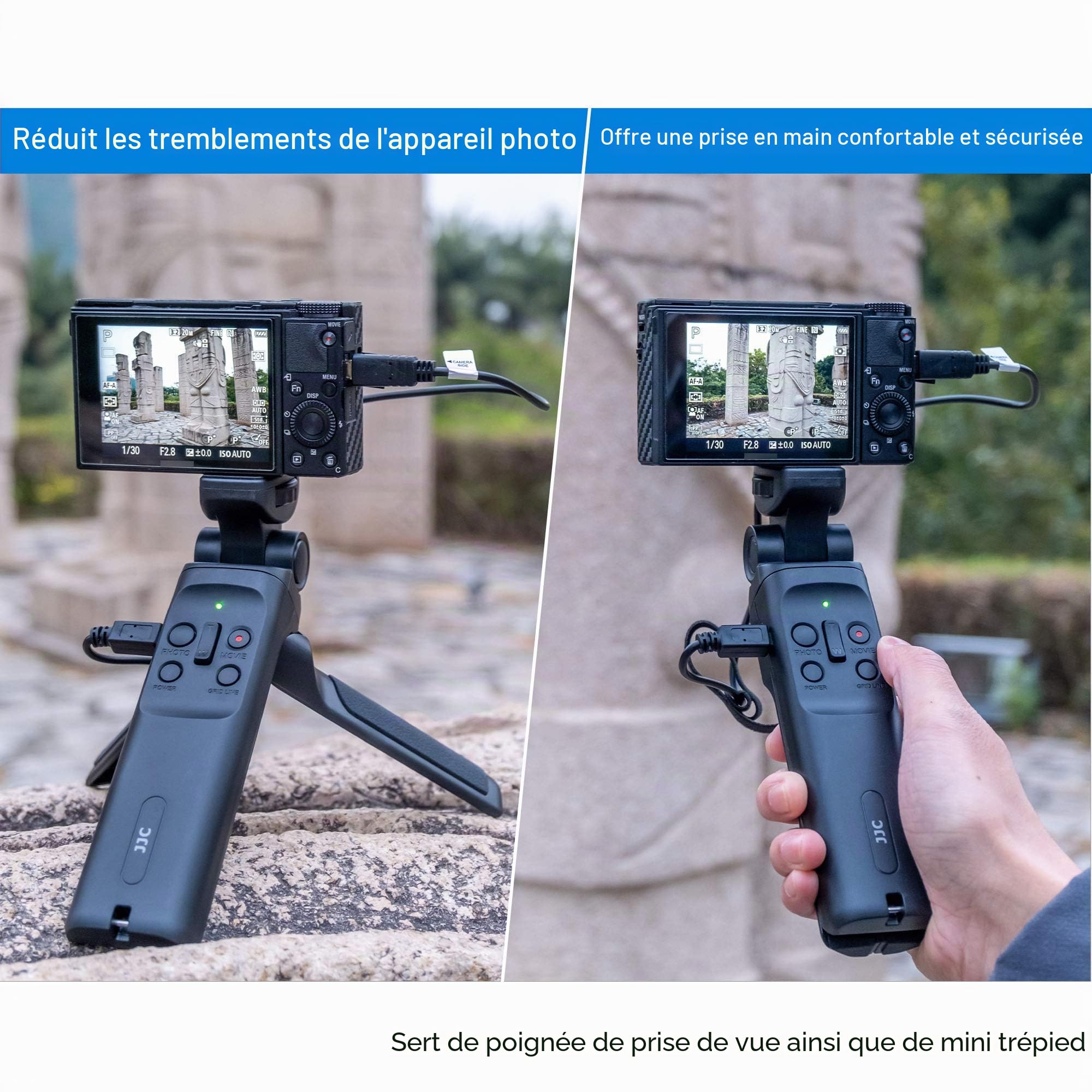 JJC Poignée de Prise de Vue et trépied avec Télécommande pour Sony a7 IV a1 ZV-1 RX100 VII, RX100 VI, RX100 VA, RX100 V, RX100 IV, a9 II, a9, a7S III, a7S II, a7S - pour Sony GP-VPT1