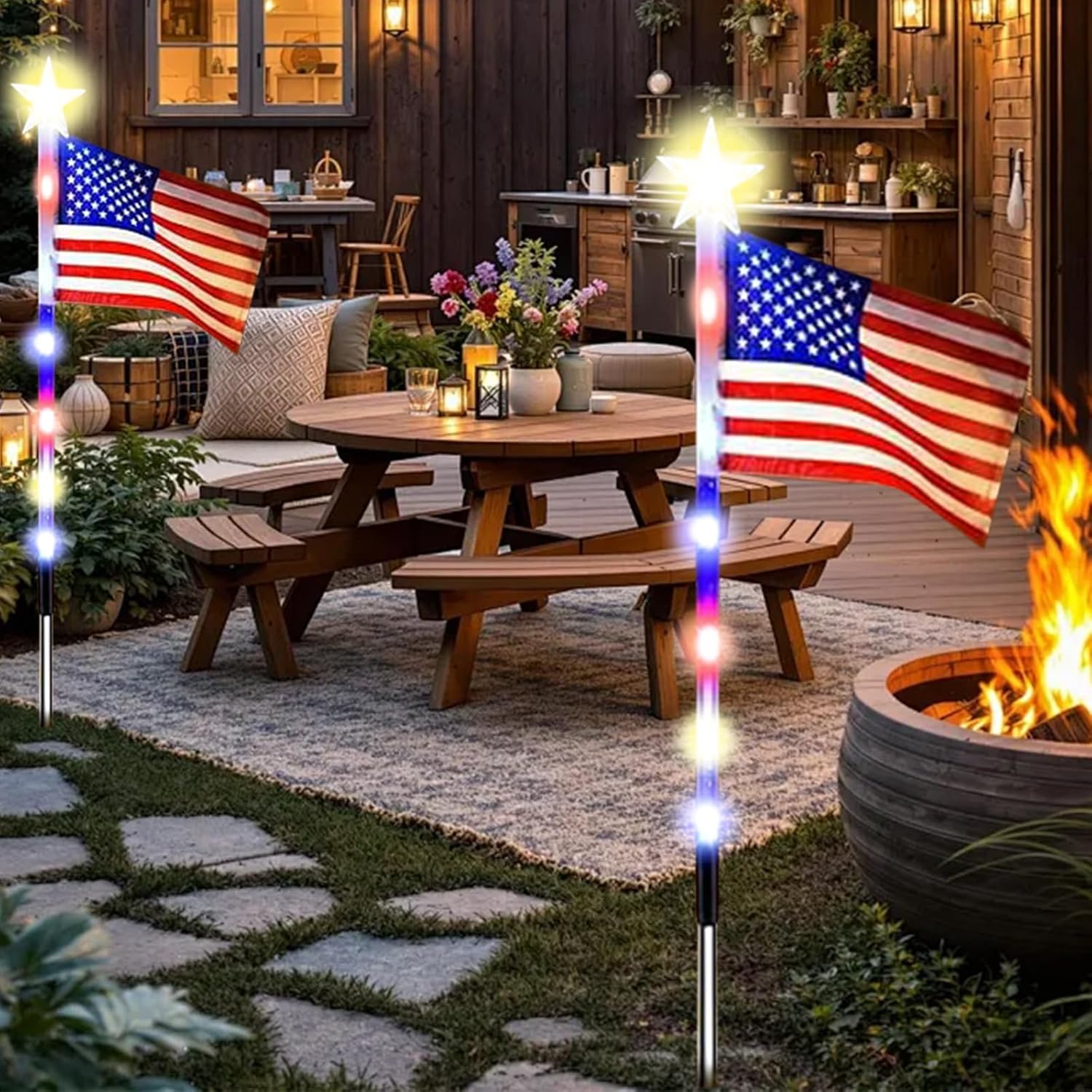 8 Pack Solar American Flag Pathway Lights, 4th of July Decorations Outdoor Solar Lights, Waterproof Solar Patriotic Light for Independence Day 250th Anniversary