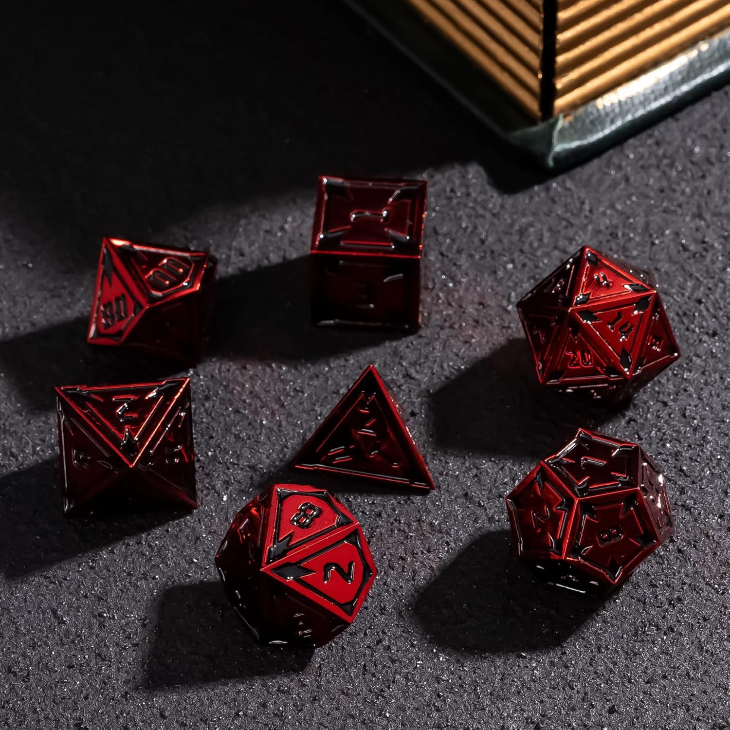 UDIXI DND Dice Set Combo, Purple Sequins Metal Dice and Red Metal Dice