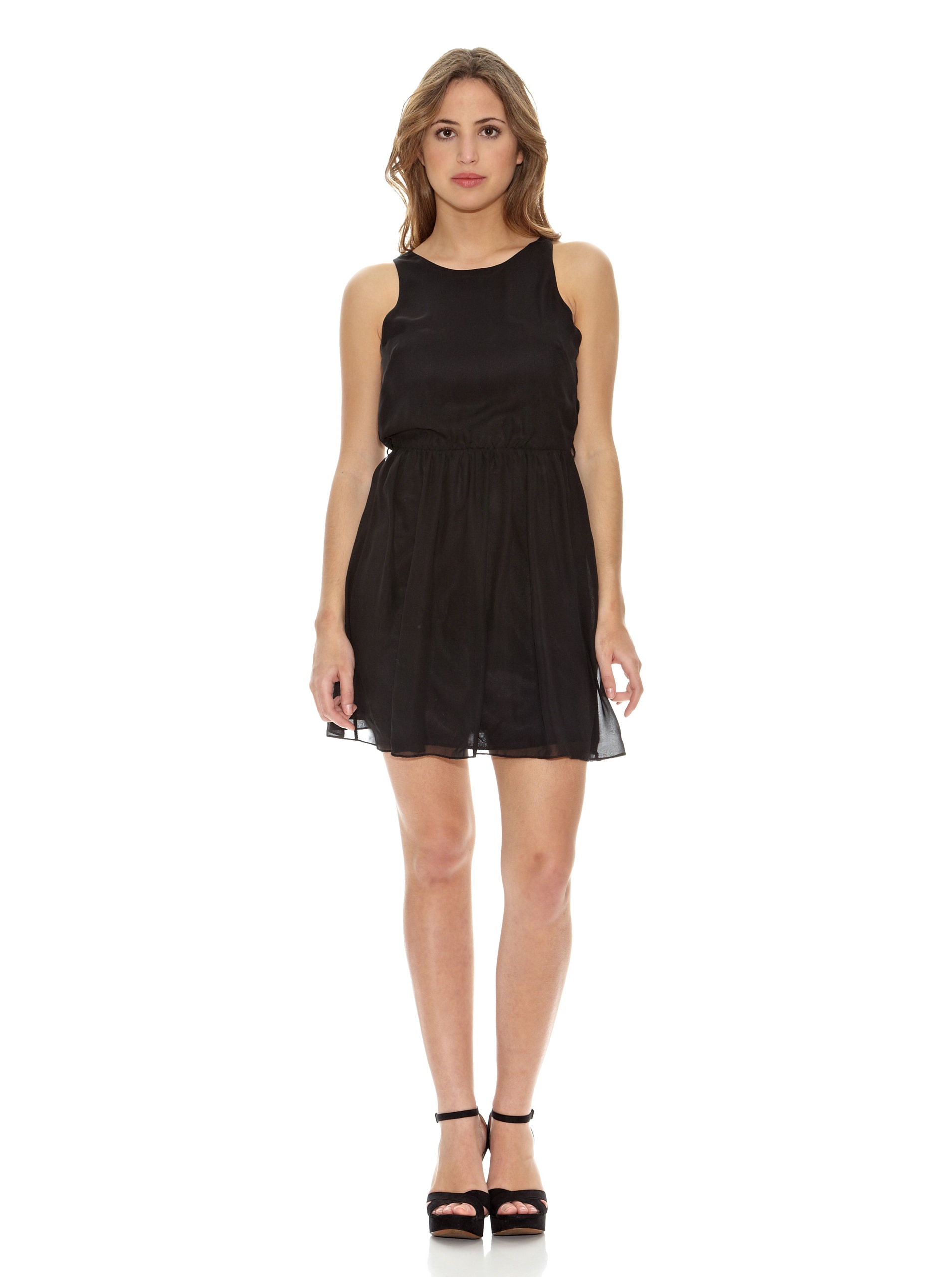 Robe col ras du cou Rare sans manche coupe ajustée noire taille 34