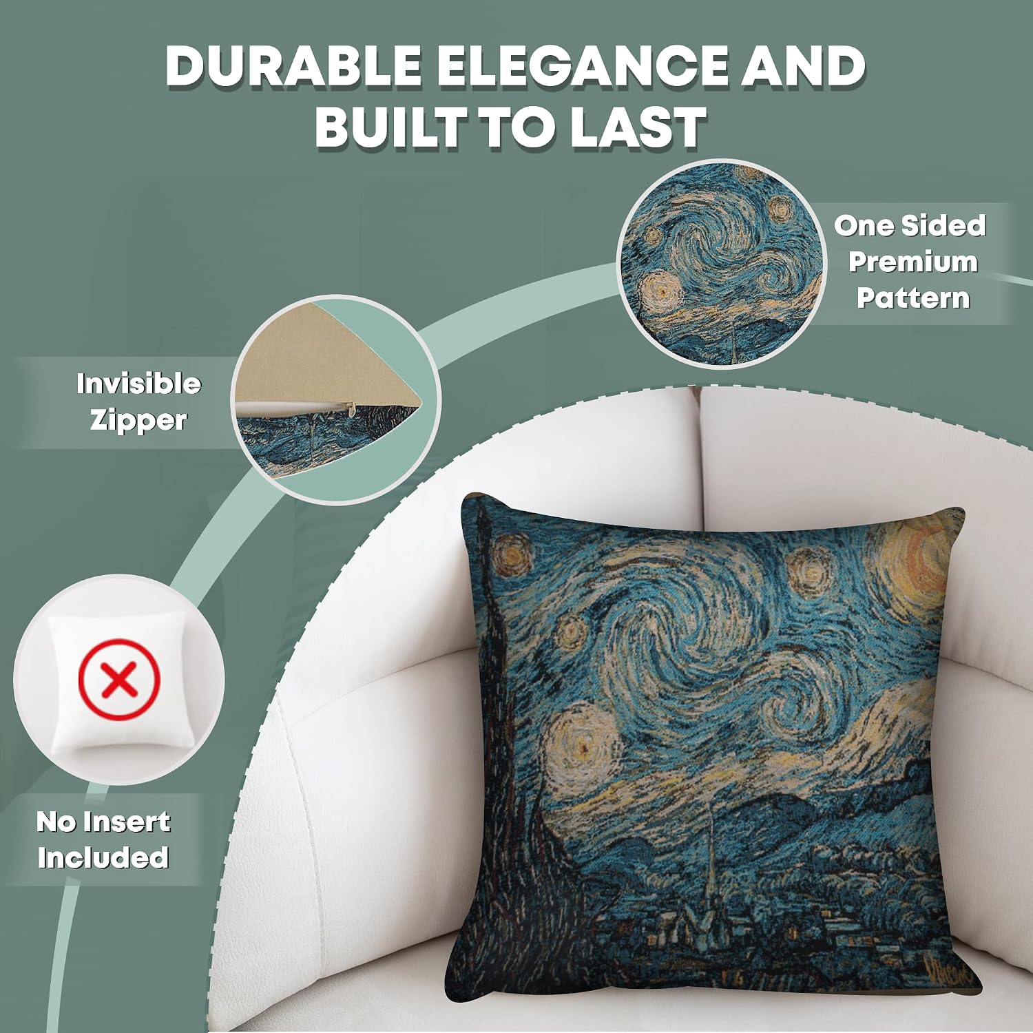 Charlotte Home Furnishings Decorative Throw Pillow Cover 18X18 in, Tapestry Pillow Cover for Couch, Bed and Living Room, Starry Nights Boho Sofa Cushion Cases, Soft European Cotton Jacquard Woven