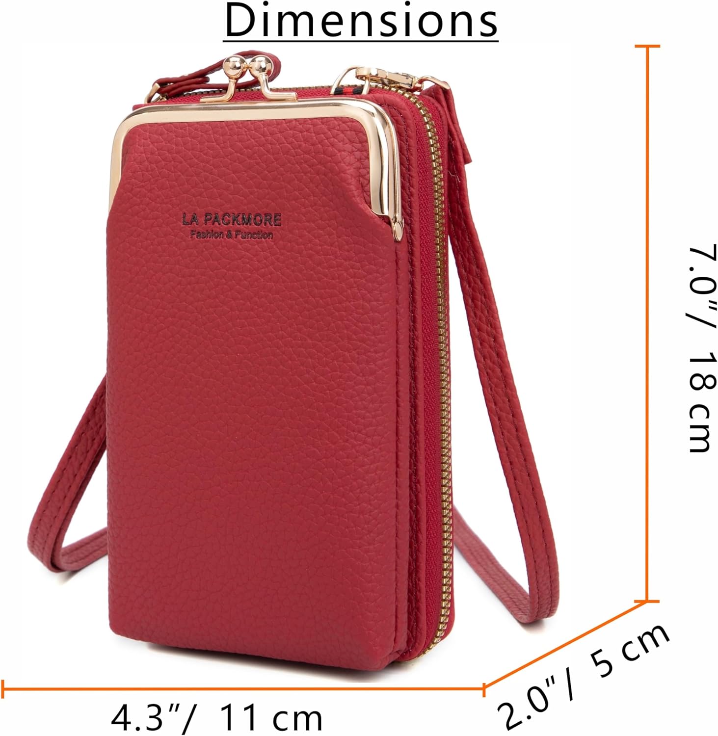 Small PU Leather Cell Phone Crossbody Bag Purses Clear Mini Phone Pouch Purse with Card Slots Compatible for iPhone/Samsung Galaxy (Cherry) - Image 2