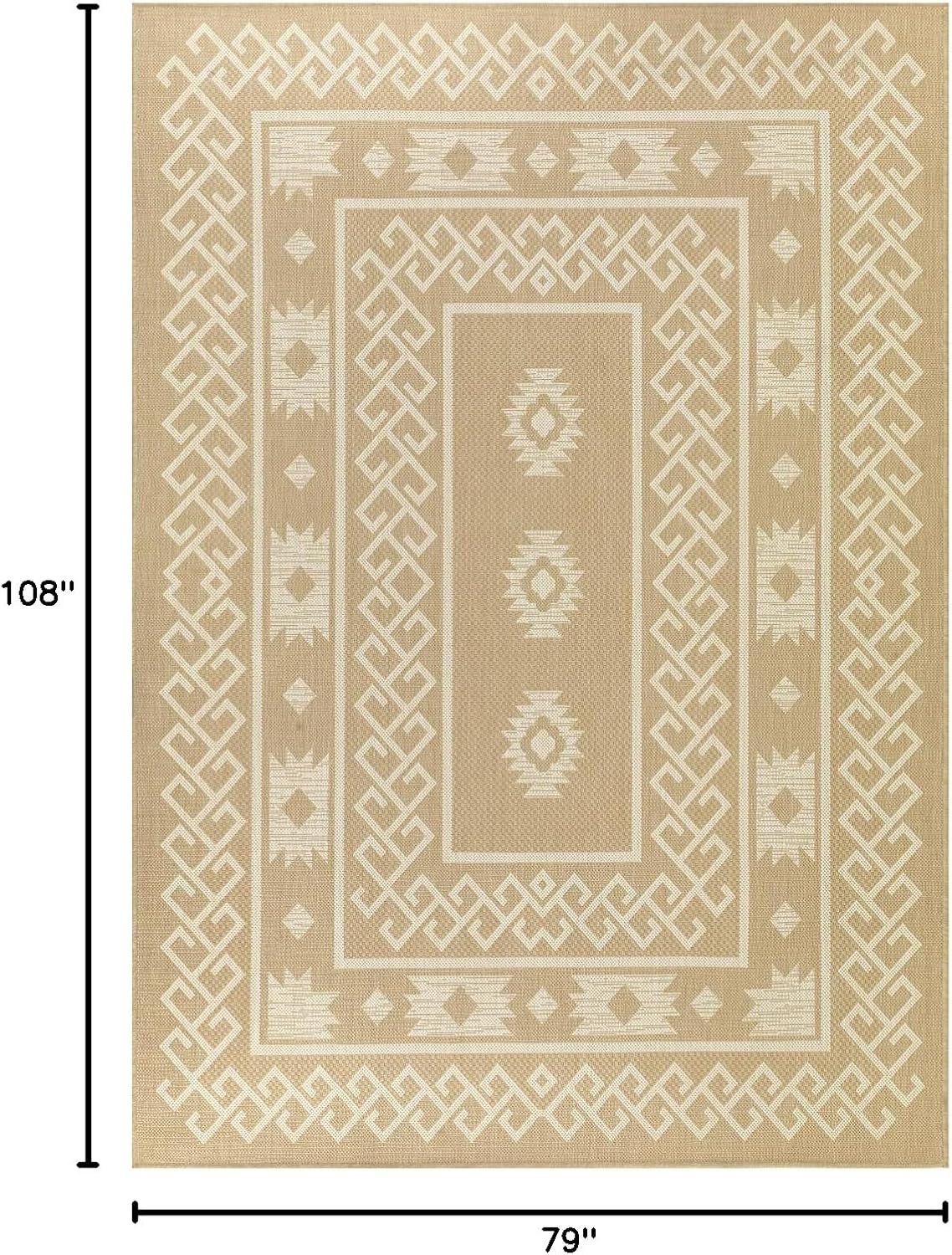 Antep Rugs Patio 6x9 Outdoor/Indoor Southwest Aztec Native Area Rug (Beige, 6'7" x 9')
