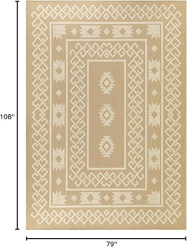 Miniatura 2 de Antep Rugs Patio 6x9 - Alfombra nativa azteca del suroeste para exterioresinteriores (beige, 6 pies 7 pulgadas x 9 pies)