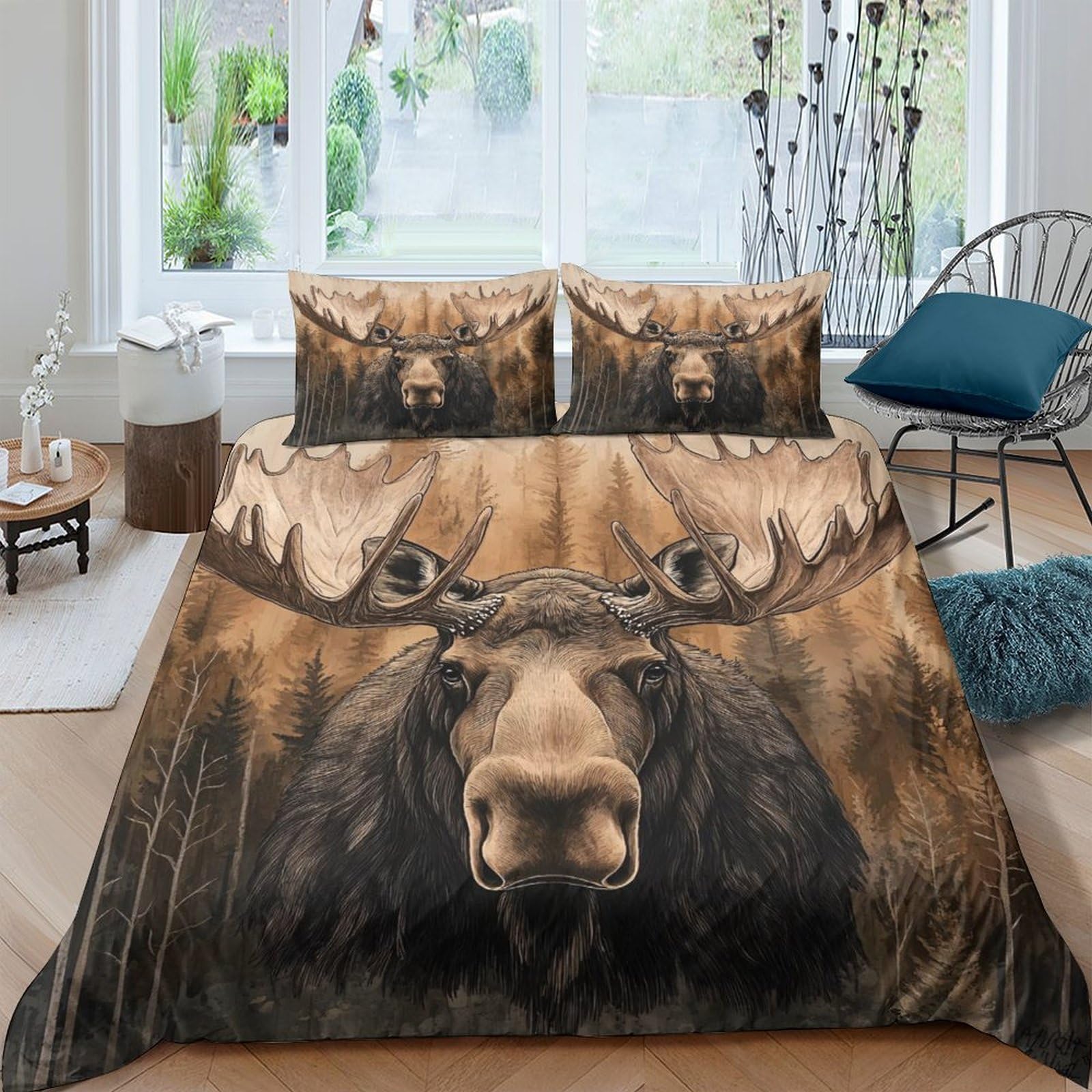 Ctjqhvkz Style-8 3D Printed Moose Forest Fitted Sheet Microfiber Soft Brown Animal Mattress Cover For Bedroom Guest Room Dorm Decor Single（135X200cm）