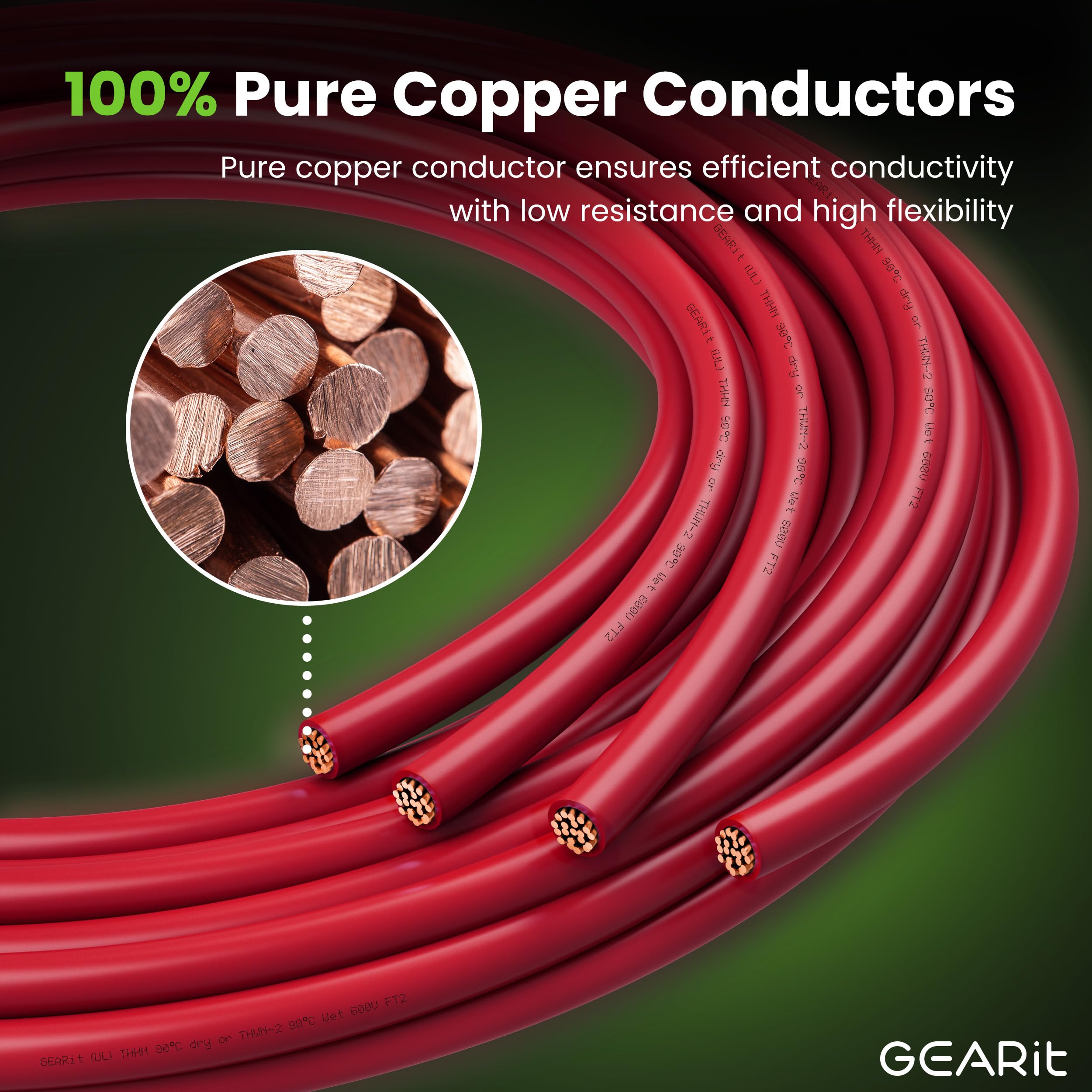 GEARit Cable THHN trenzado (calibre 10, 150 pies) 100% OFC, cable eléctrico para construcción, clasificado para hasta 600 voltios, conductor único, cubierta de nailon, certificación UL/RoHs, rojo, 150