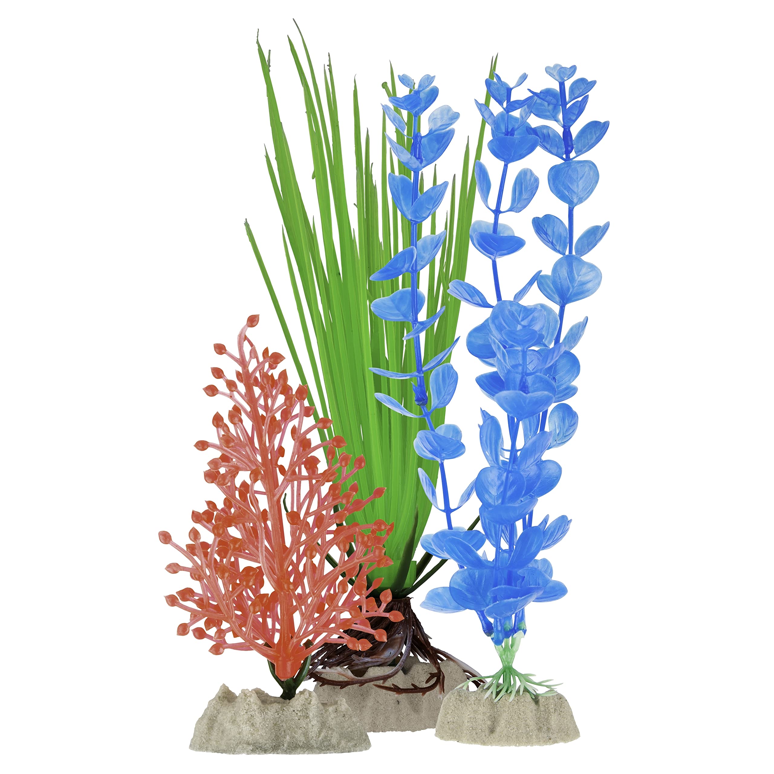 GloFishFluorescent Plant Multipack 3 Count, Contains Small Orange, Medium Green, Large Blue Artificial Aquarium Plants