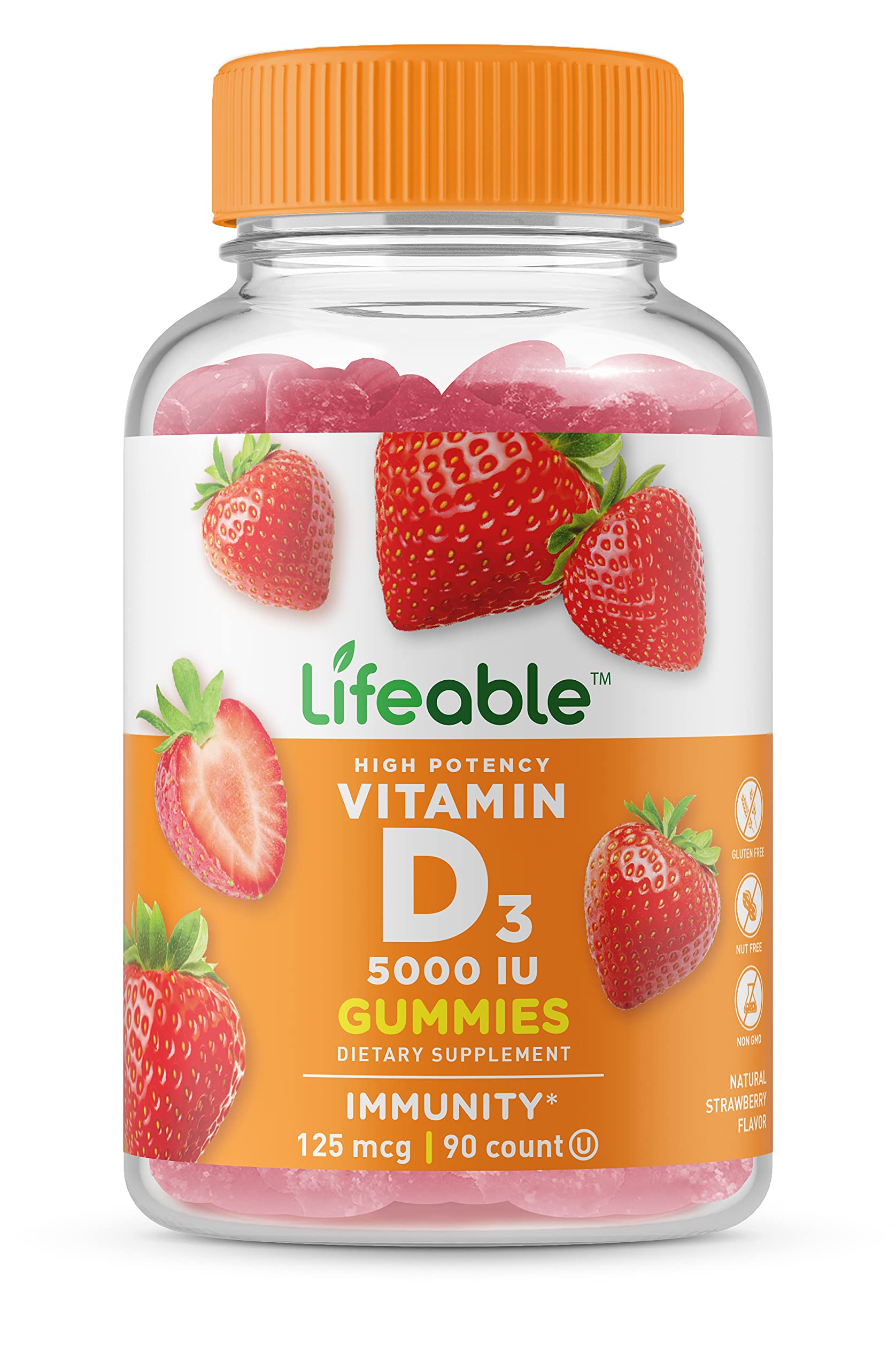 Lifeable Vitamin D 5000 IU - Great Tasting Natural Flavor Gummy Supplement - Gluten Free Vegetarian GMO-Free Chewable - fo...