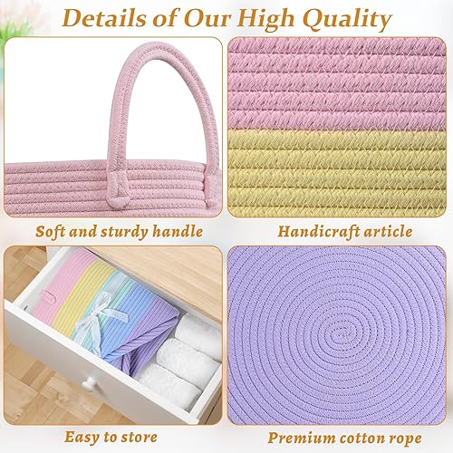 Miniatura 8 de Cesta de manta para sala de estar, canasta de almacenamiento redonda grande de 67 L, canasta de cuerda de algodón y organizador de almacenamiento de