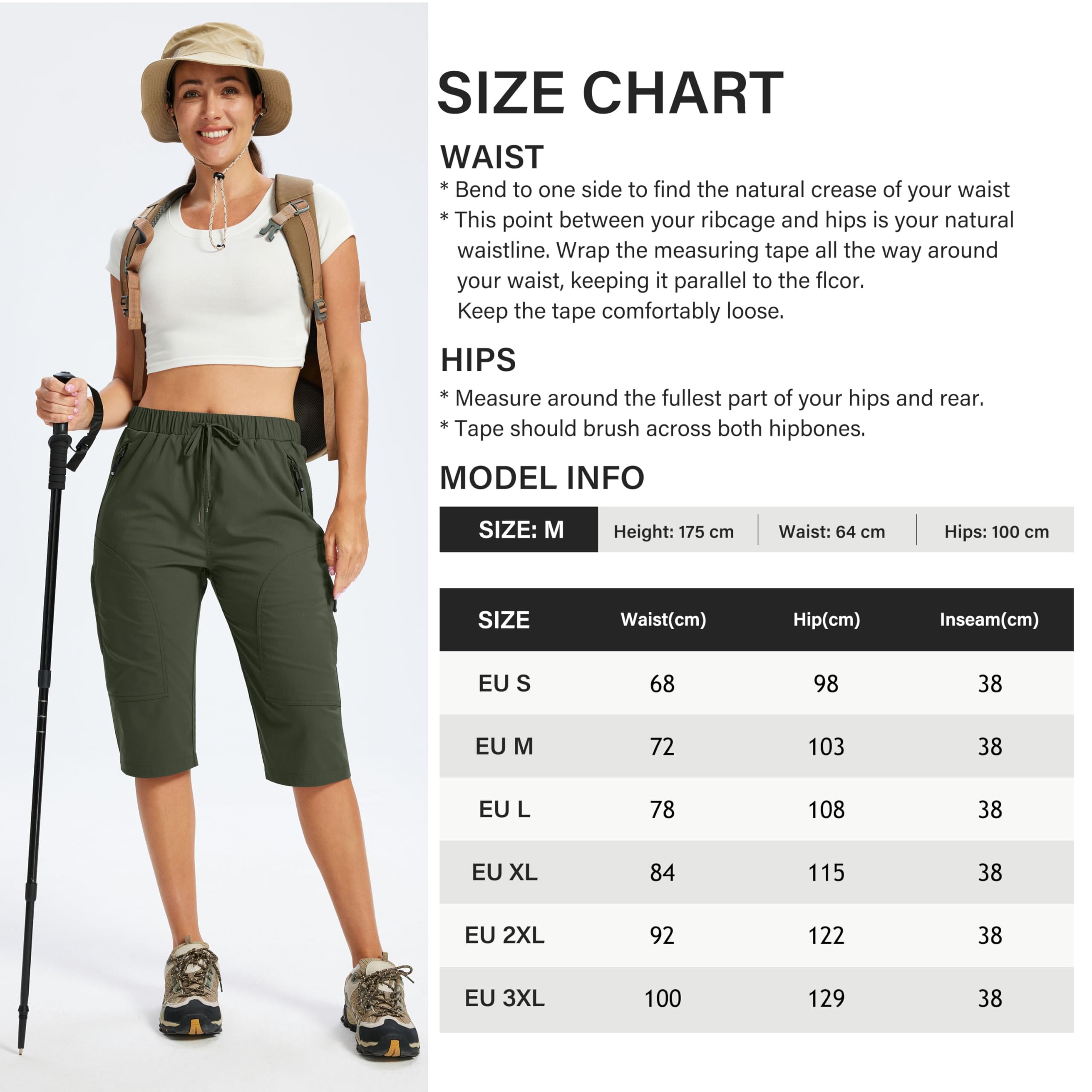 MoFiz Pantalones Cortos de Trekking Mujer Bermudas Secado Rápido 3/4 Pantalones de Senderismo Acampada Marcha Safari Deporte Shorts con 5 Bolsillos — view 8