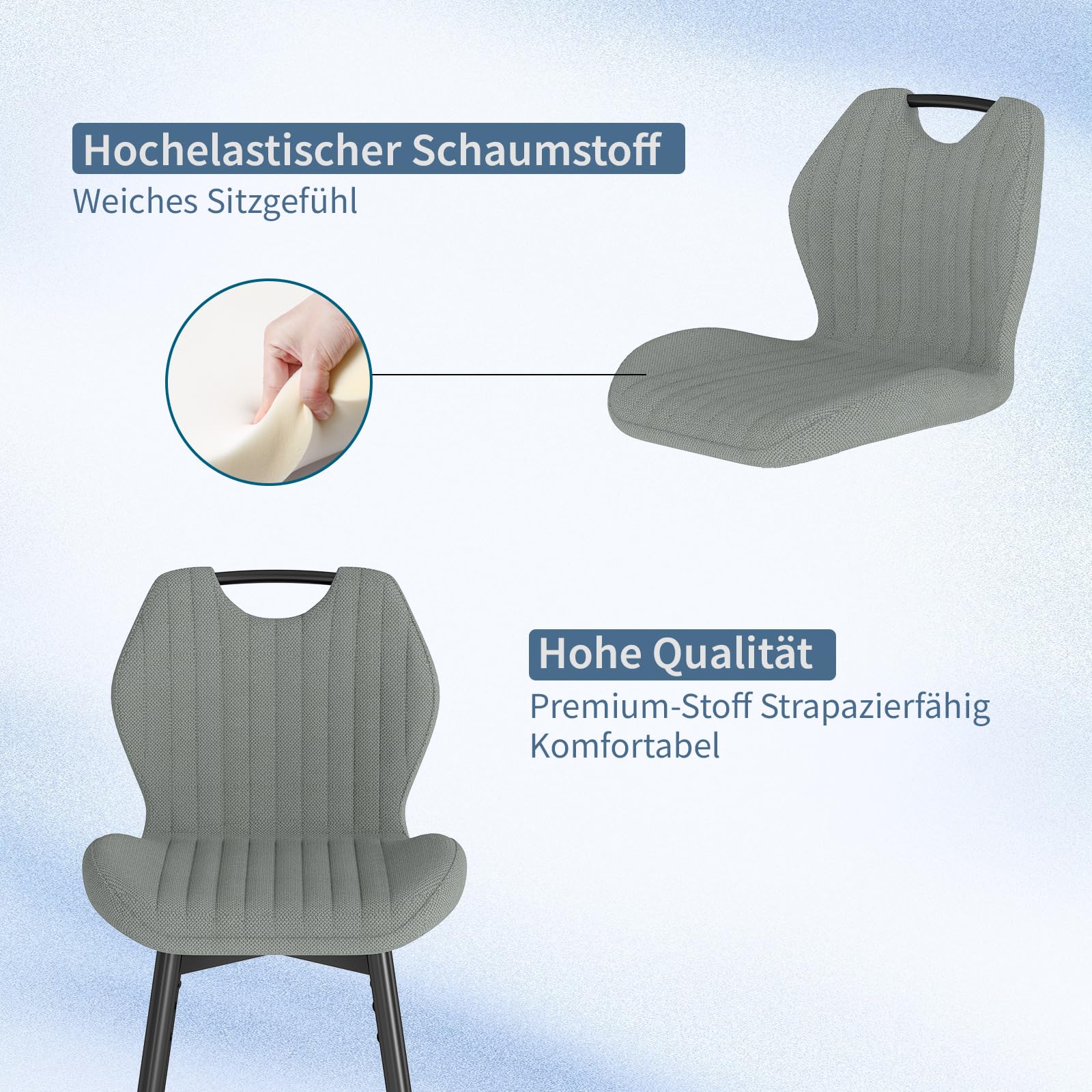 WAFTING 360° Drehbar Barhocker 2er Set, 75cm Sitzhöhe, Atmungsaktiver Barstuhl mit Griff, aus Stoff, Gepolstert, mit Lehne & Fußstütze, für Küche, Theke, Esszimmer, Dunkelgrau